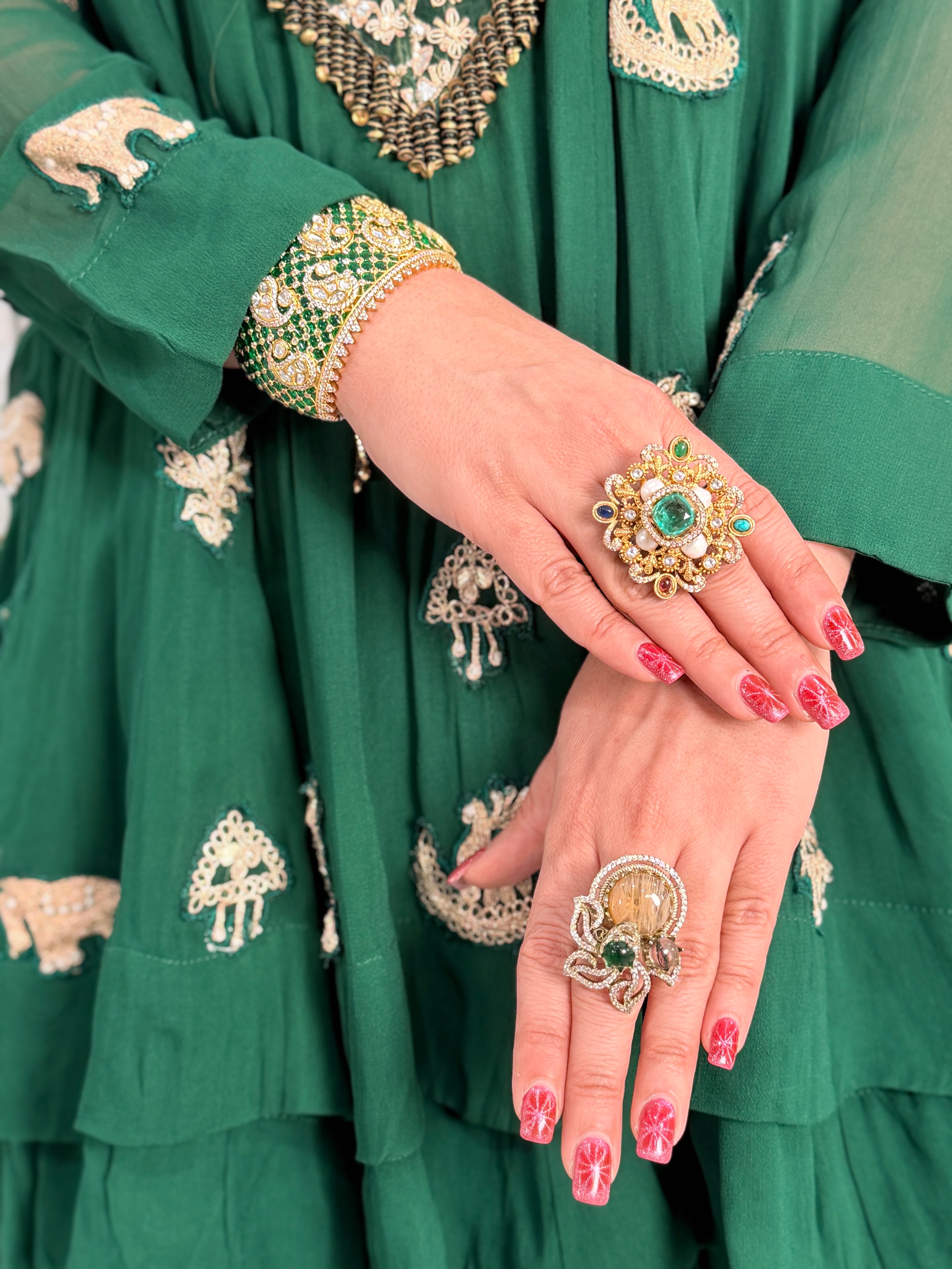 Emerald Kurti with Floral Embroidery - Indo-western Wear (2)