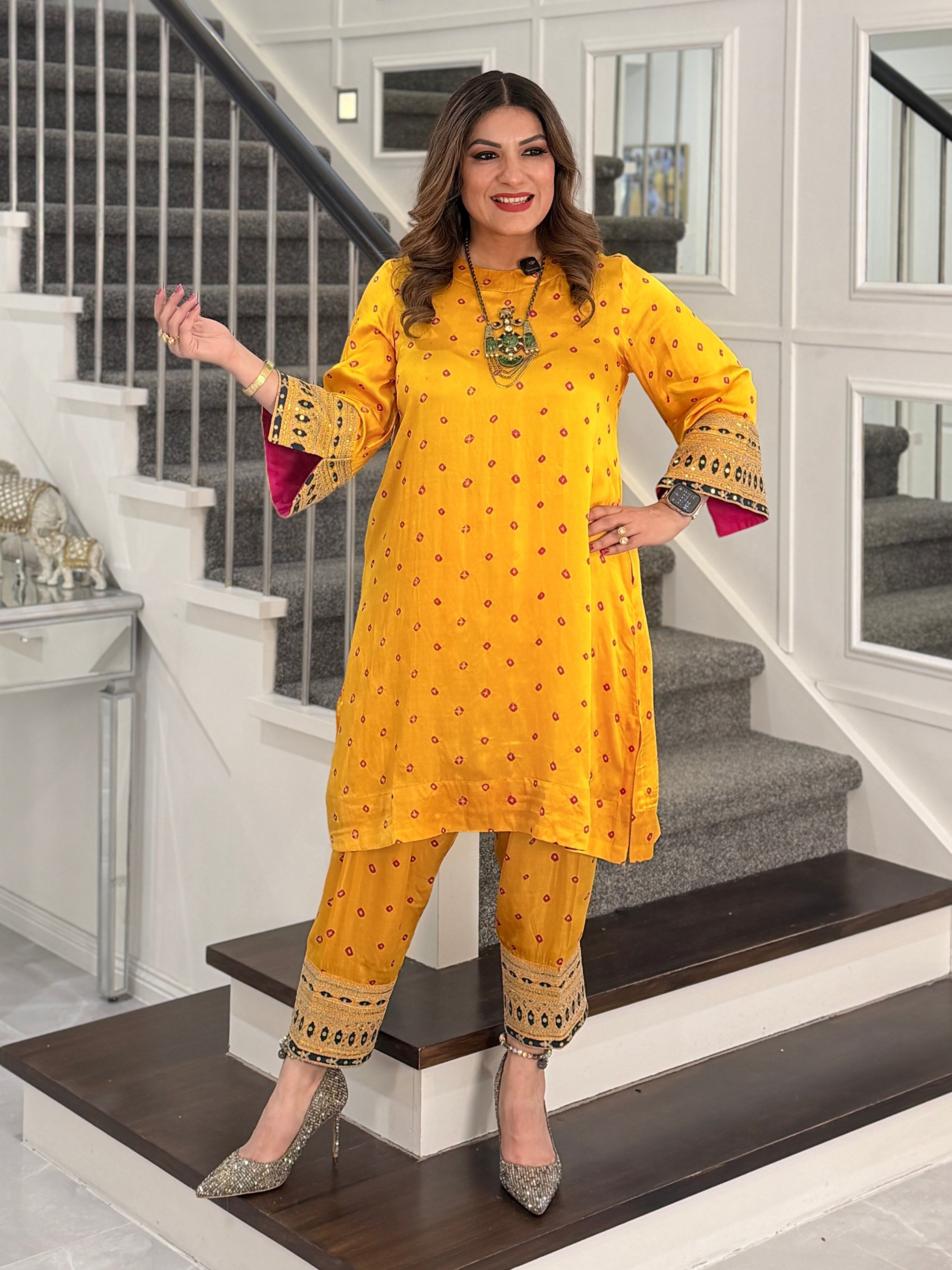 Vibrant Yellow Embroidered Kurta Set - Indo-western Wear