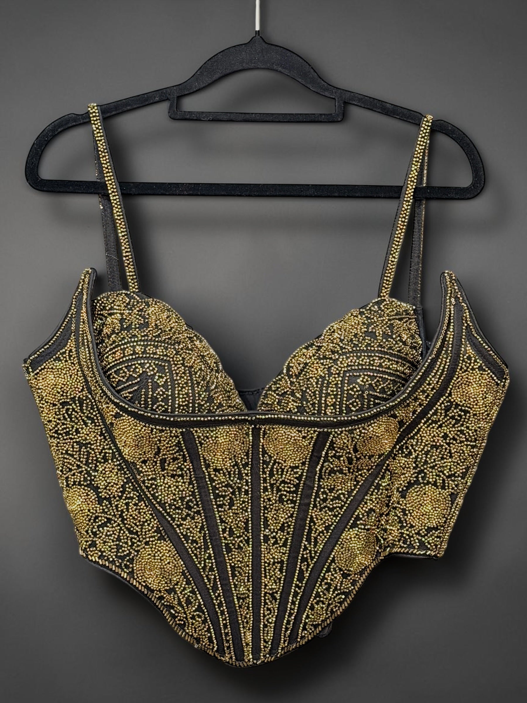 Black and Gold Embellished Corset Blouse - Blouse