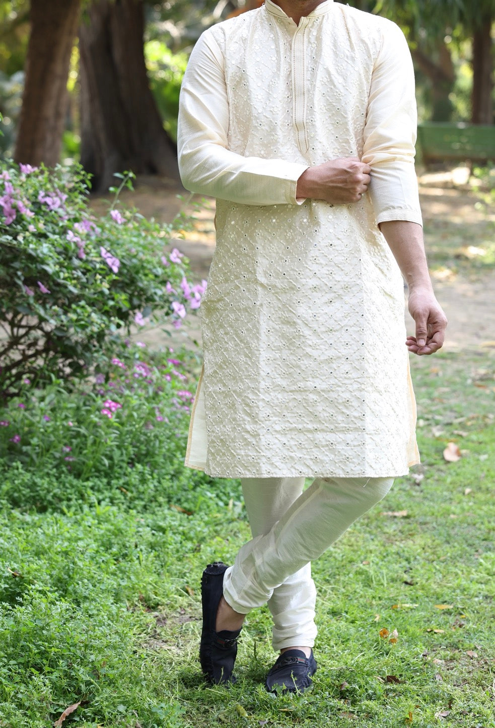 Kurta Pyjama Cream mirror work