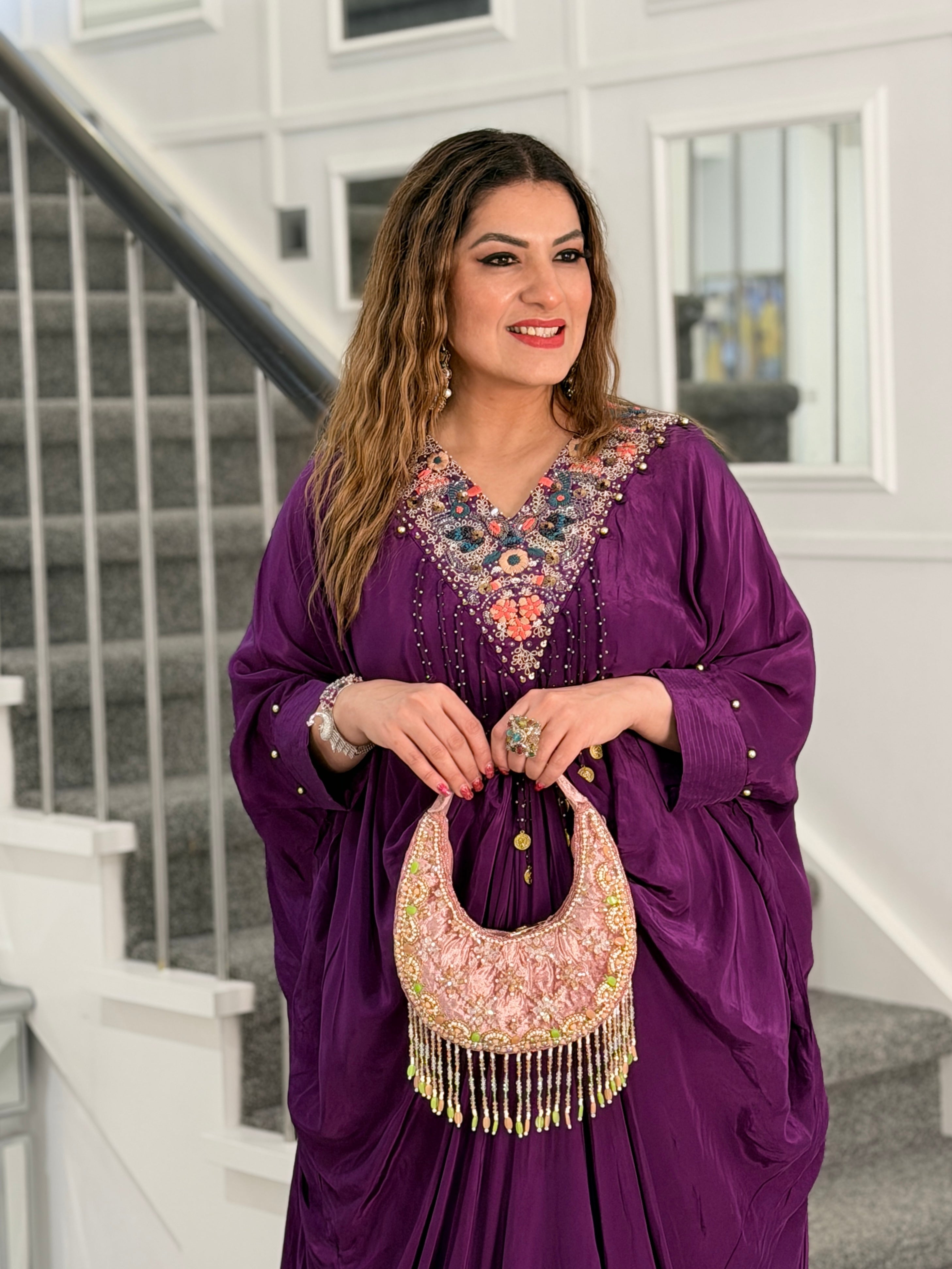 Elegant Purple Embellished Kaftan Dress - Indo-western Wear (2)