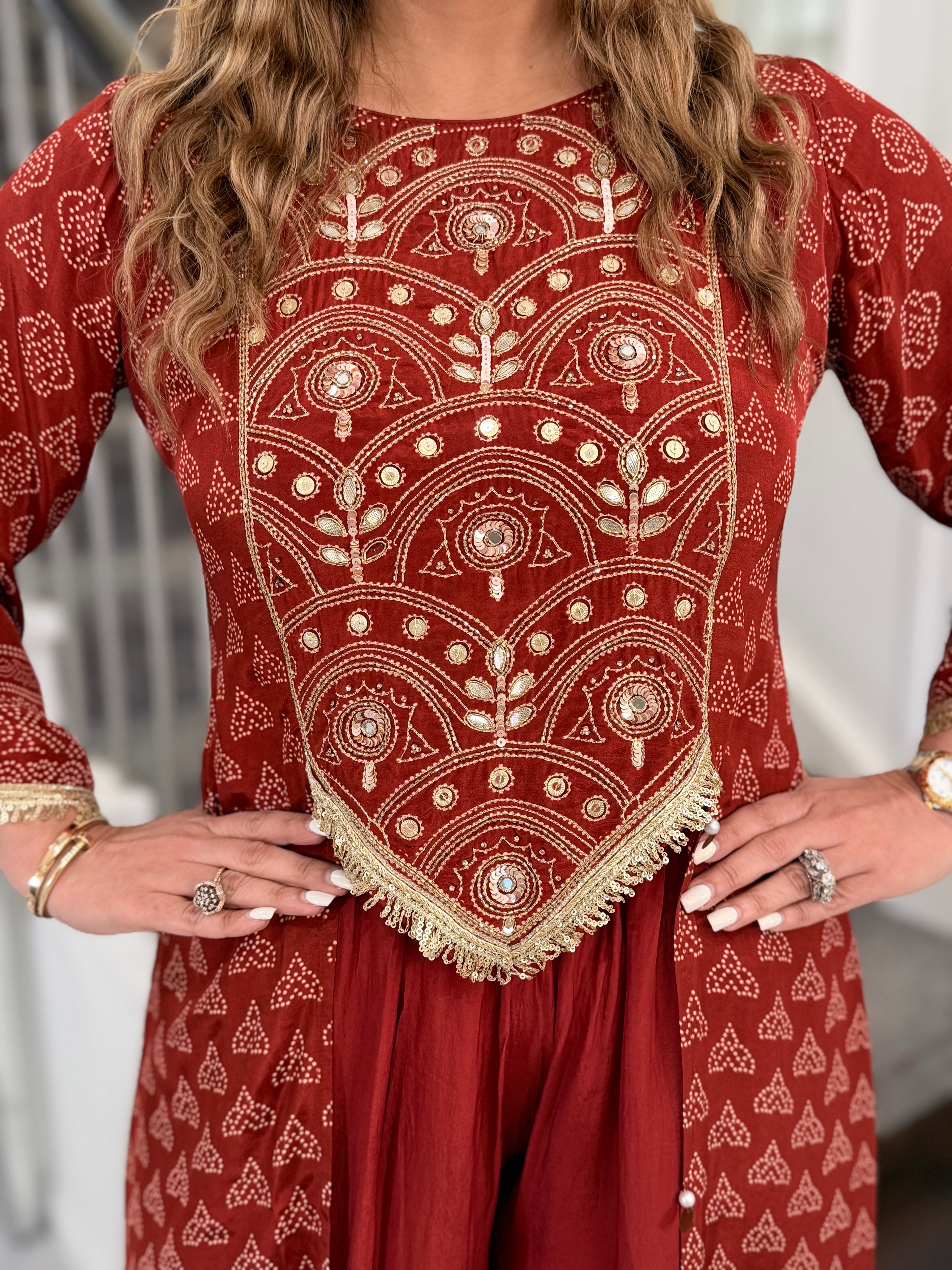 Burgundy Embroidered Traditional Coordset - Coordset (3)