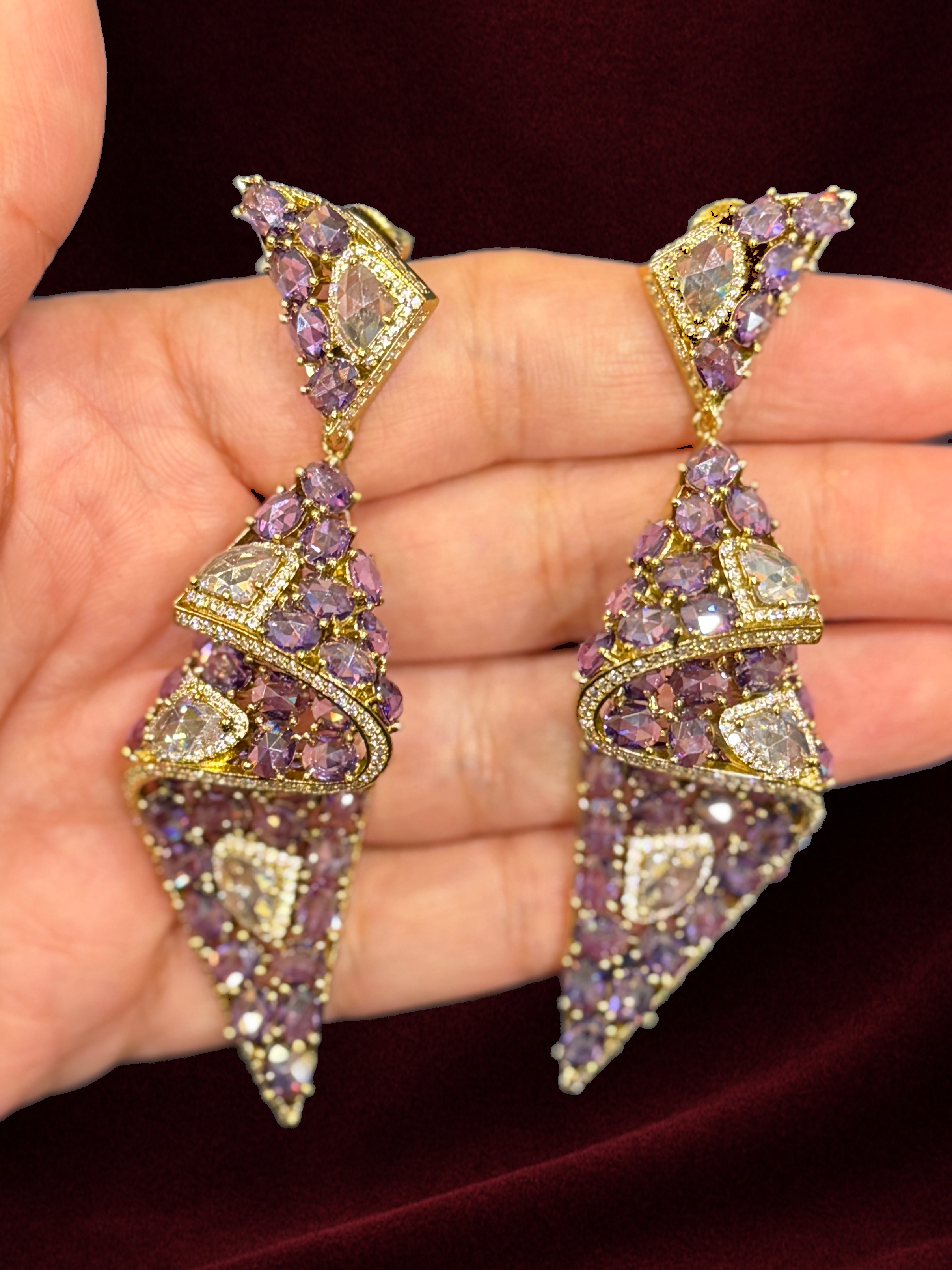 Purple and Gold Statement Earrings - Earrings - Western/ Indo Western