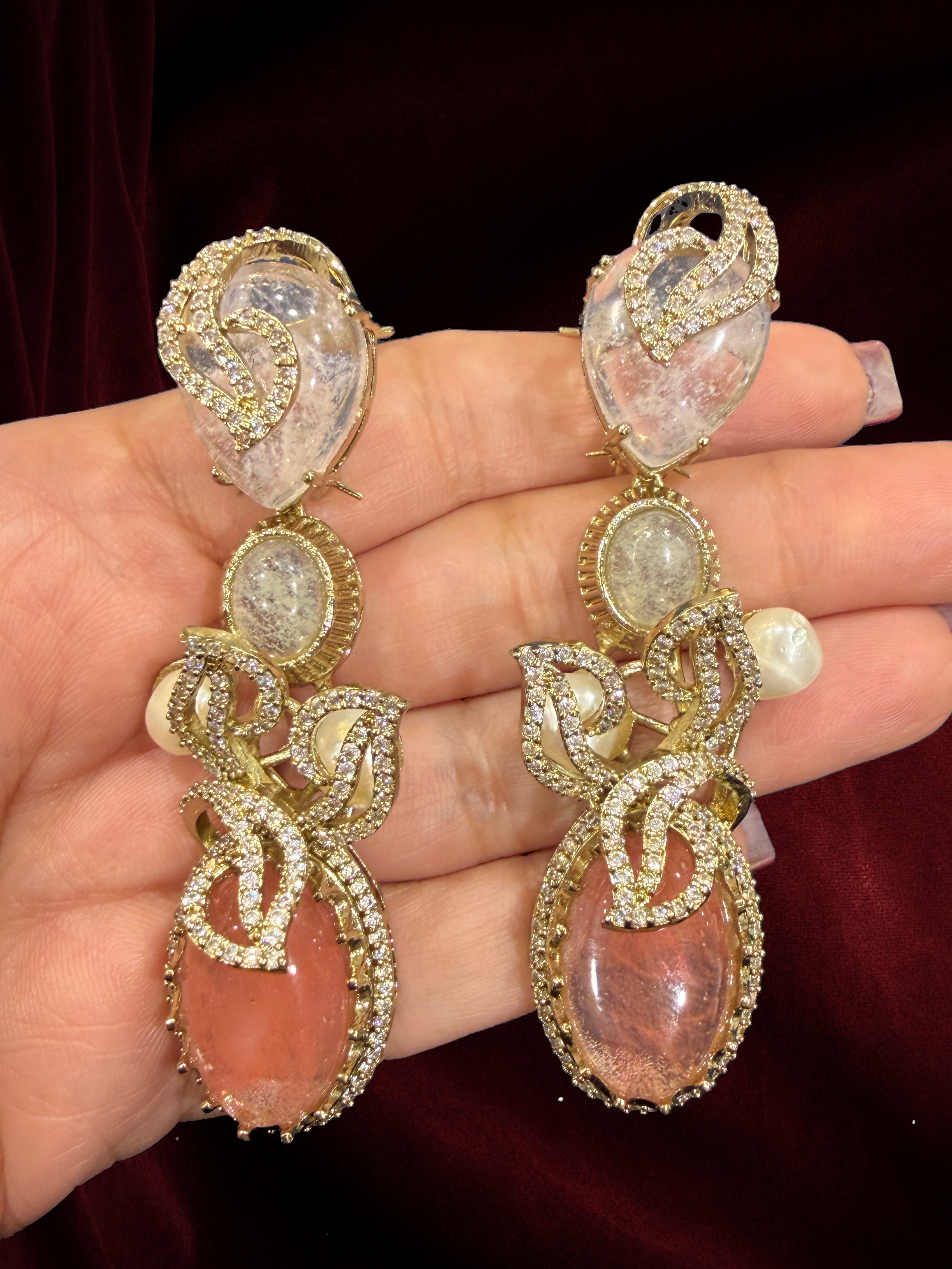 Elegant Pink Crystal Dangle Earrings - Earrings - Western/ Indo Western