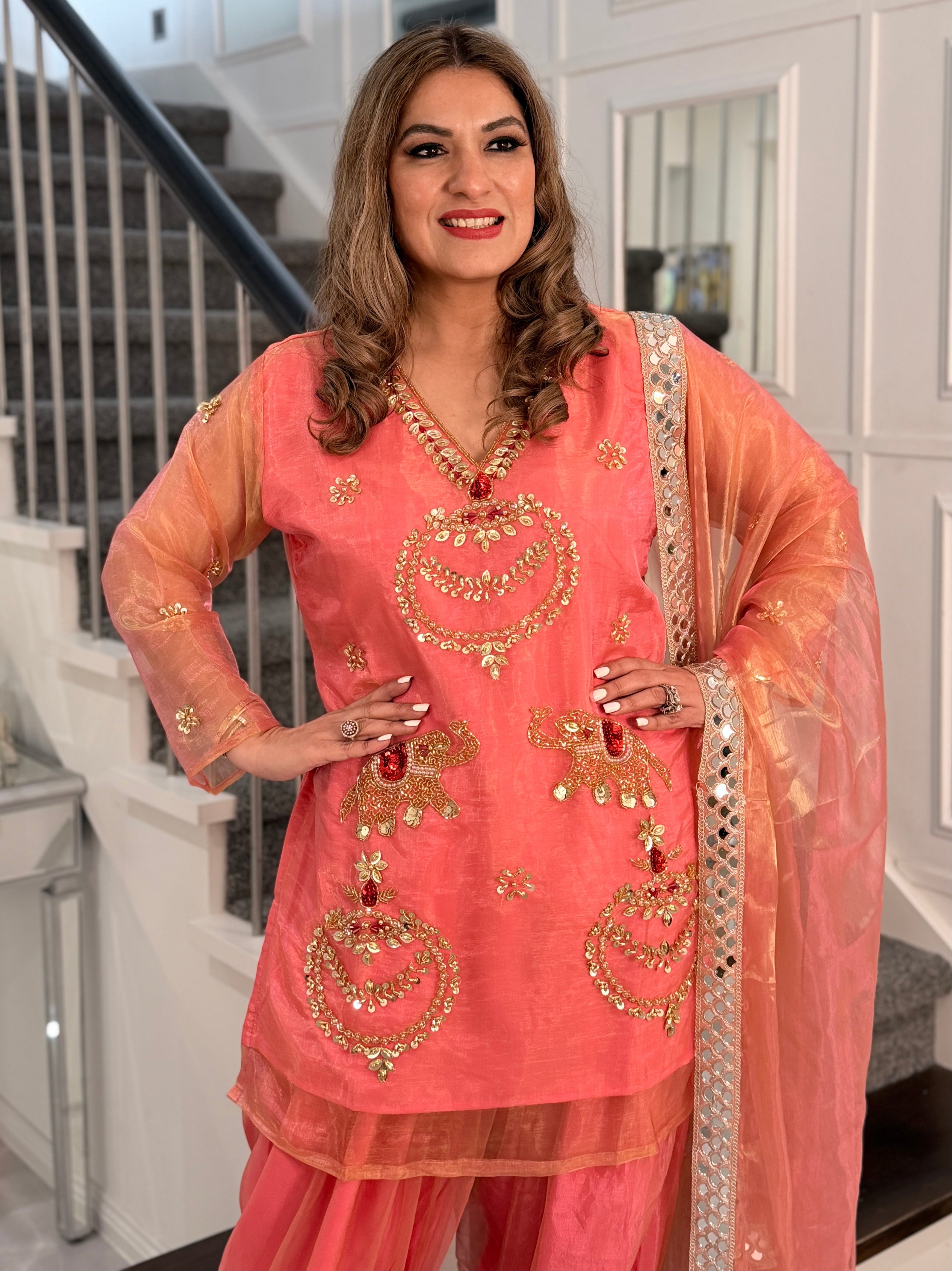 Coral Glam Salwar Kameez with Embellishments - Salwar Kameez (2)