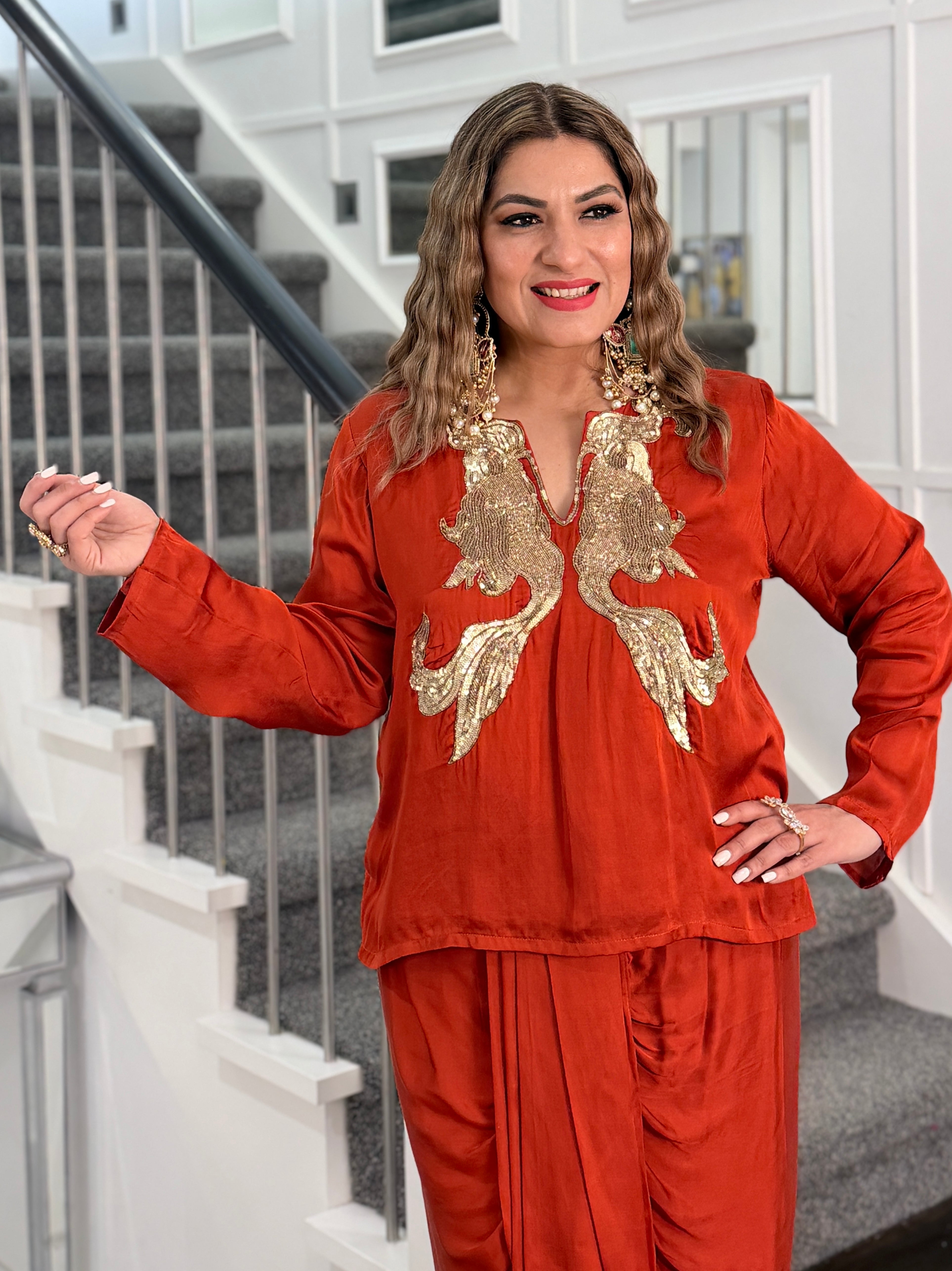 Elegant Rust Indo-Western Ensemble - Indo-western Wear