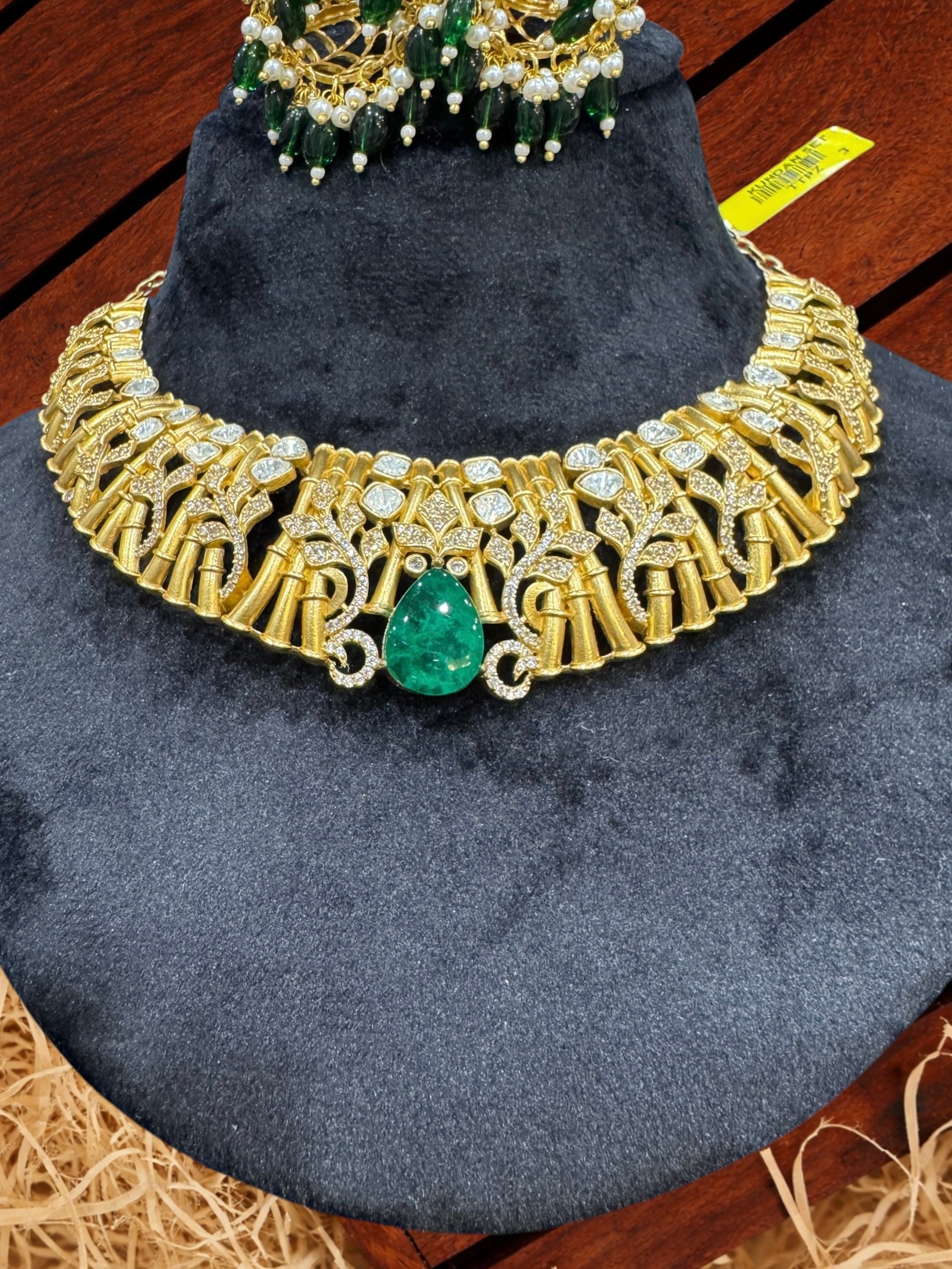 Elegant Gold and Green Jhumka Earrings - Neckpieces & Earring Set (2)