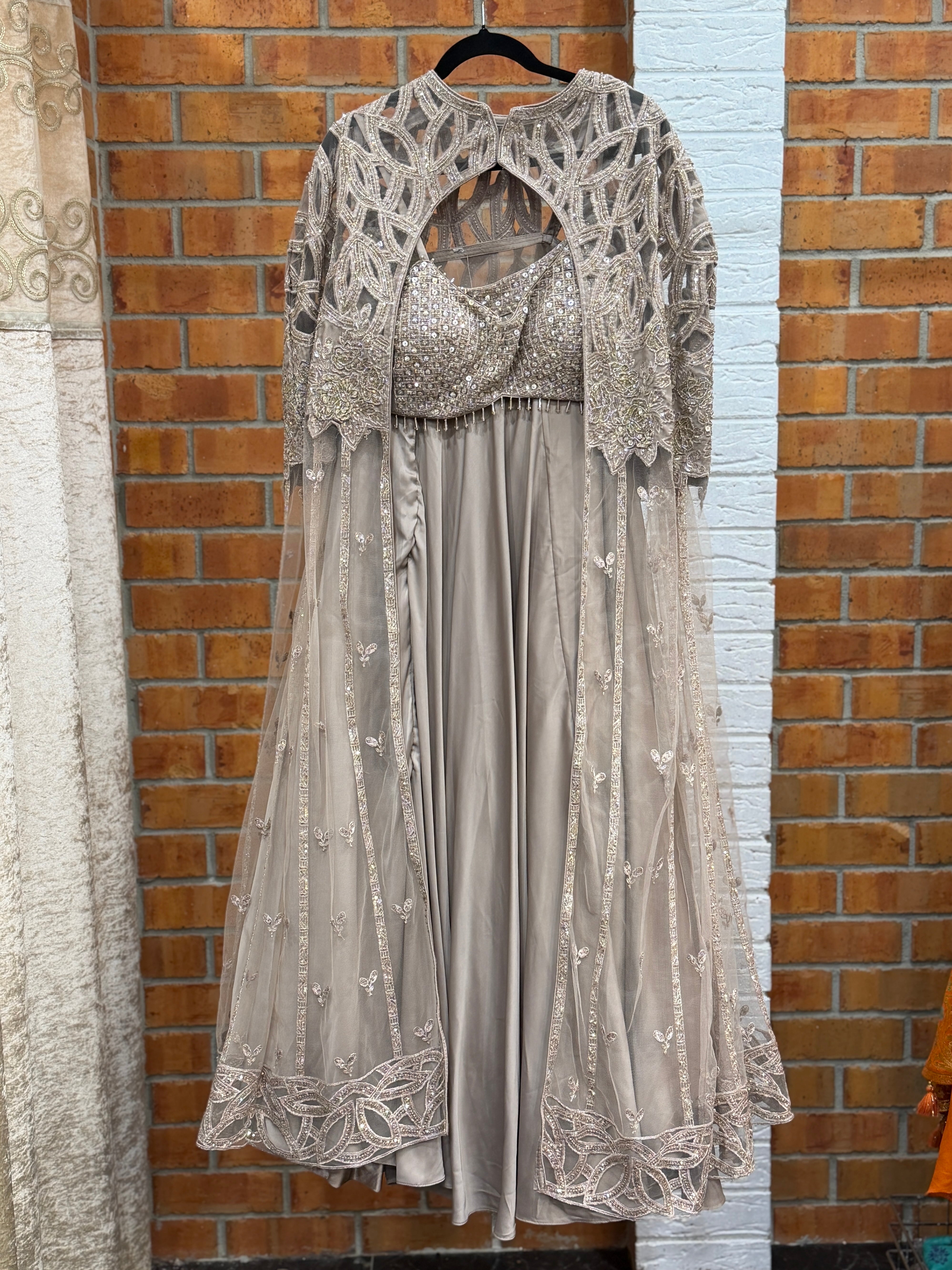 Elegant Beige Indo-Western Gown - Indo-western Wear