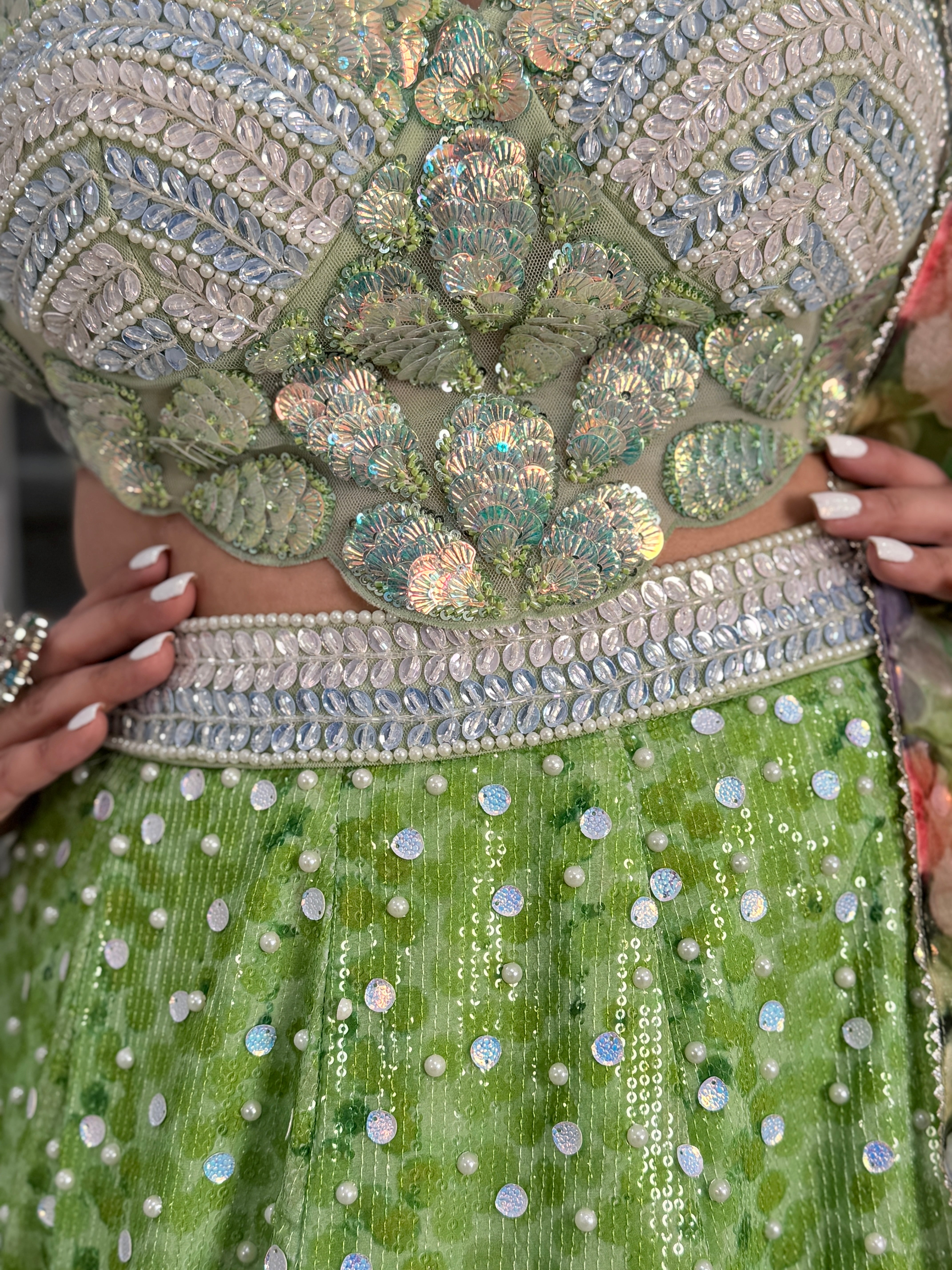 Vibrant Green Floral Lehenga Choli Set - Lehnga (3)