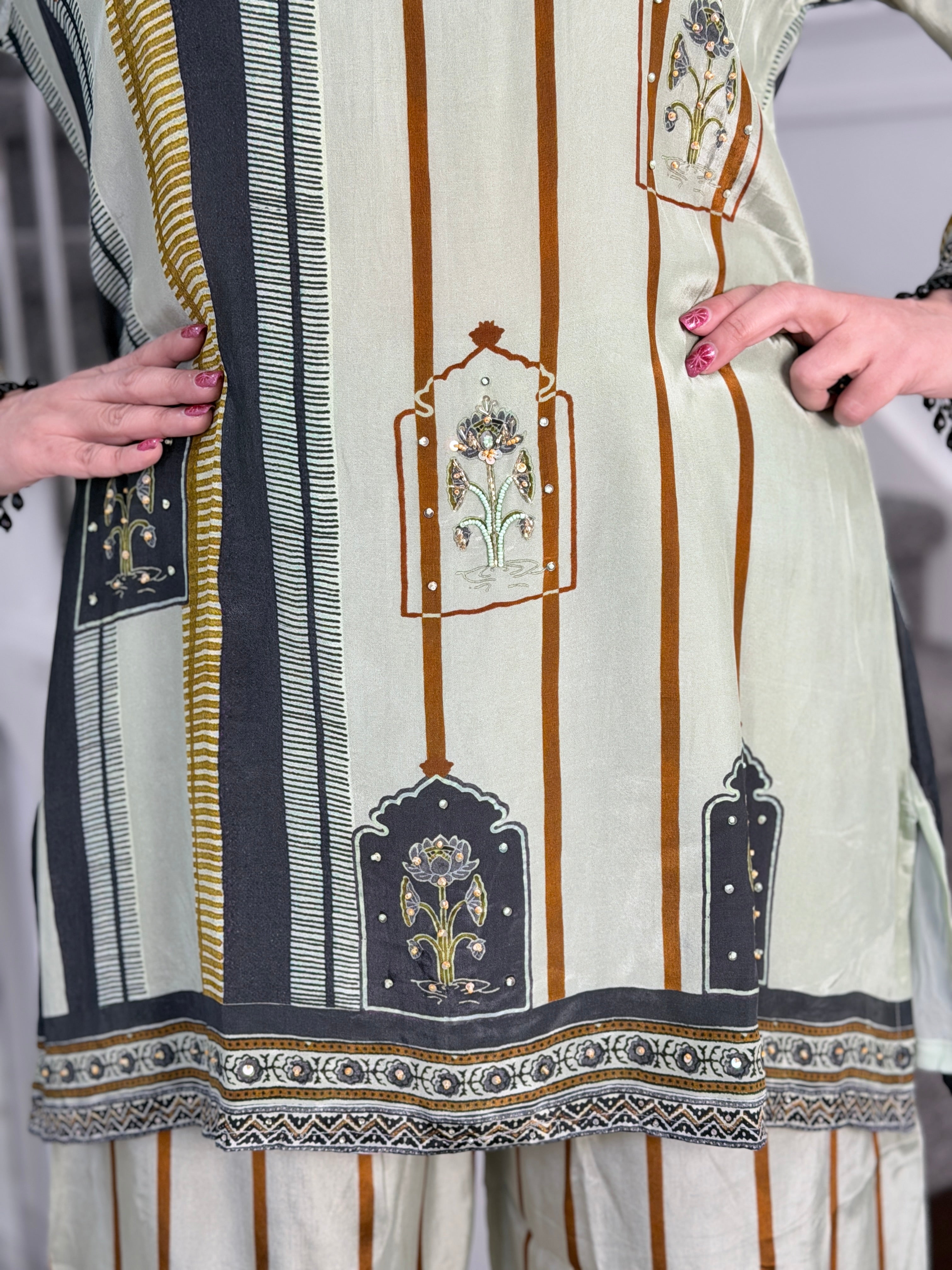 Mint and Gold Striped Ethnic Coordset - Coordset (4)