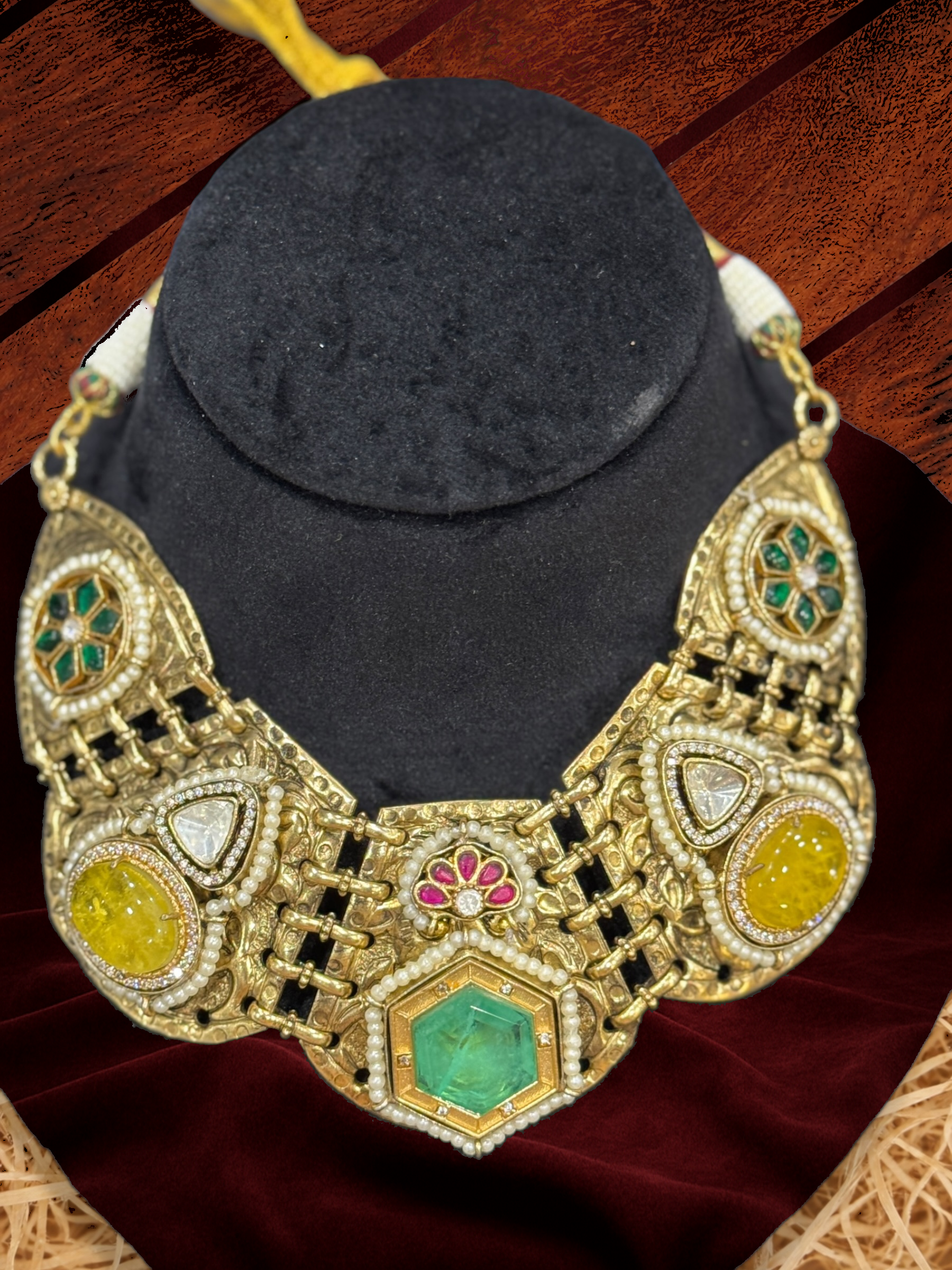 Elegant Gold Multicolor Necklace Set - Neckpieces & Earring Set