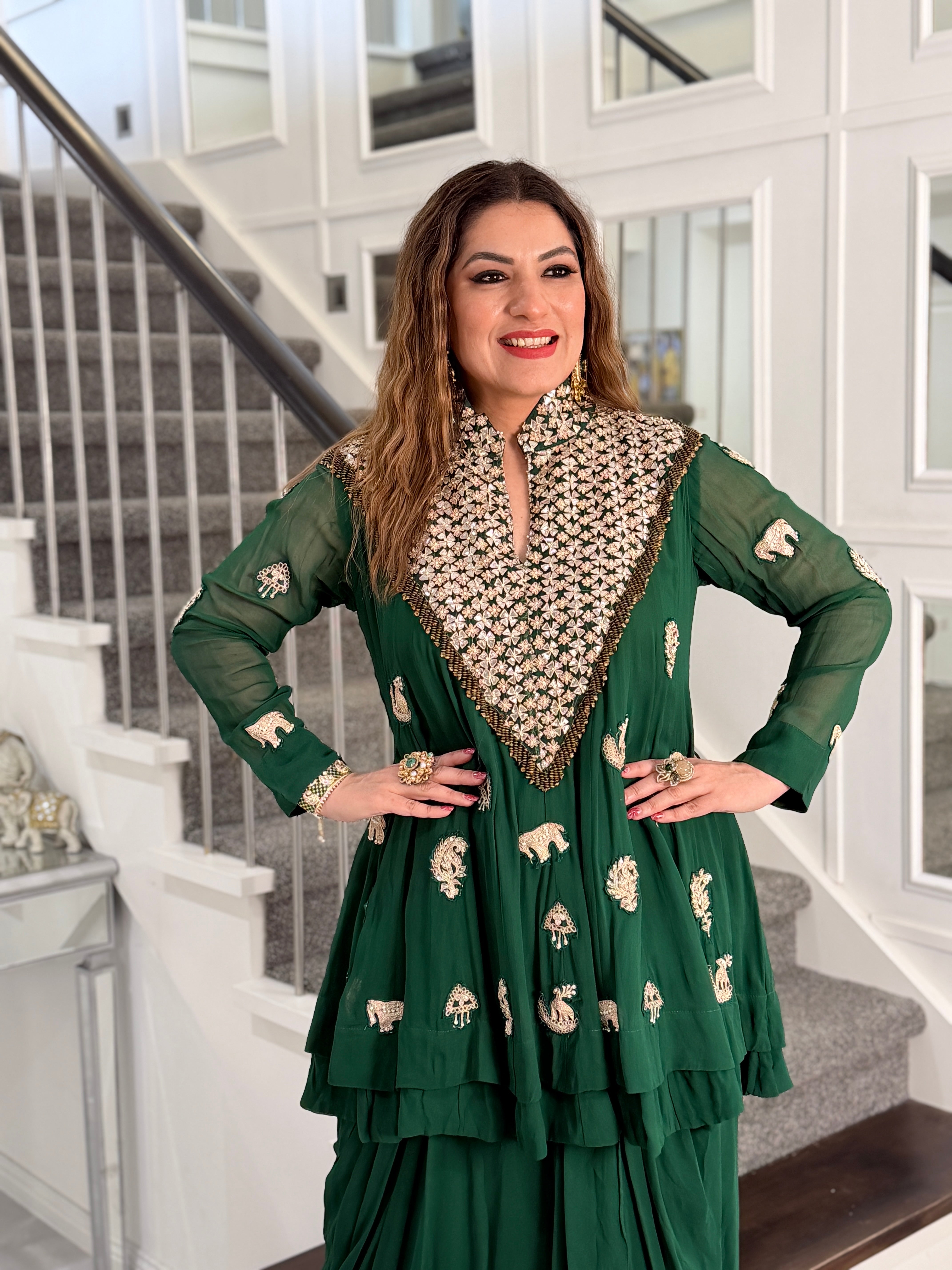 Emerald Kurti with Floral Embroidery - Indo-western Wear (4)