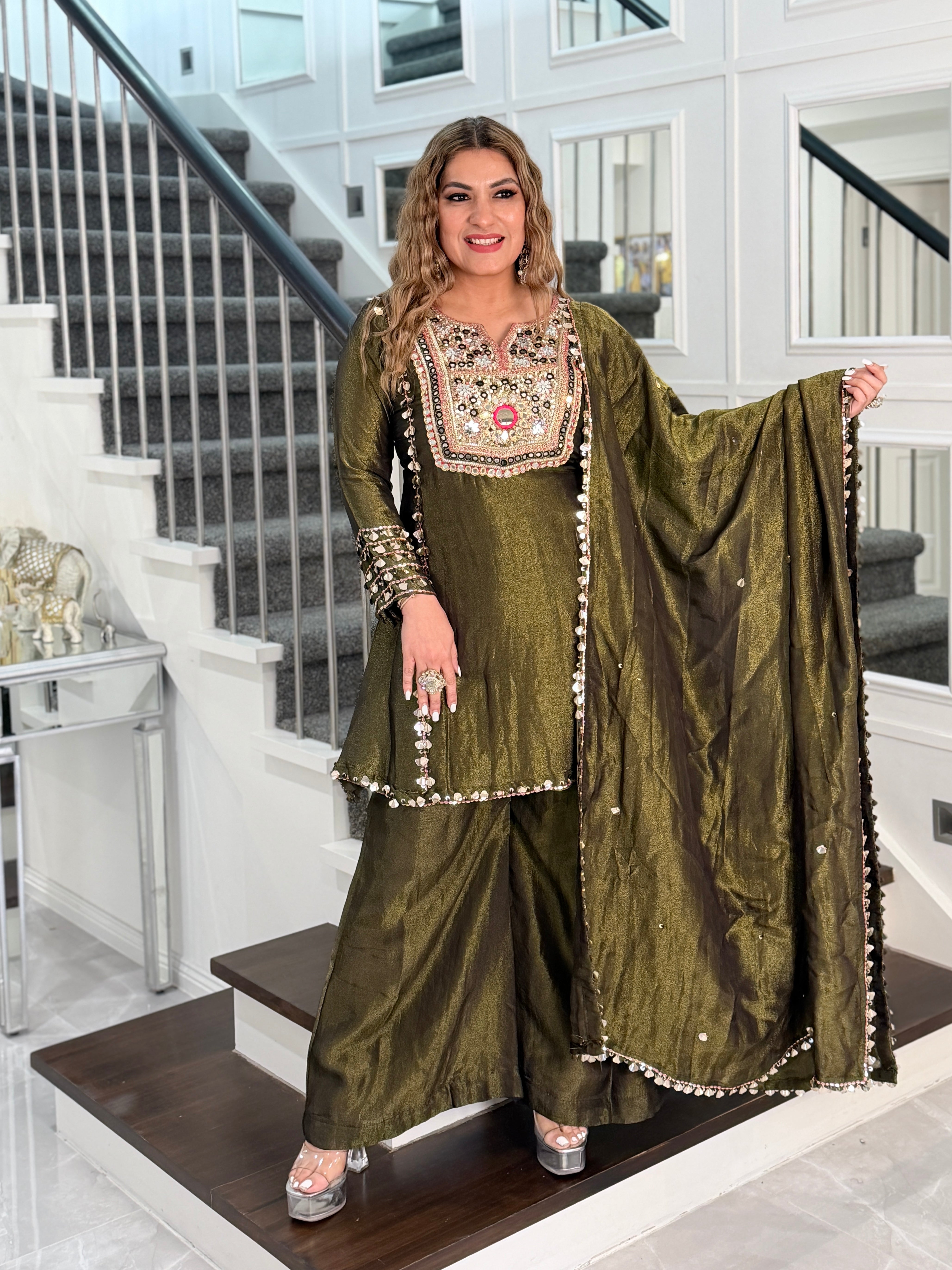 Olive Green Embroidered Salwar Kameez - Salwar Kameez (2)