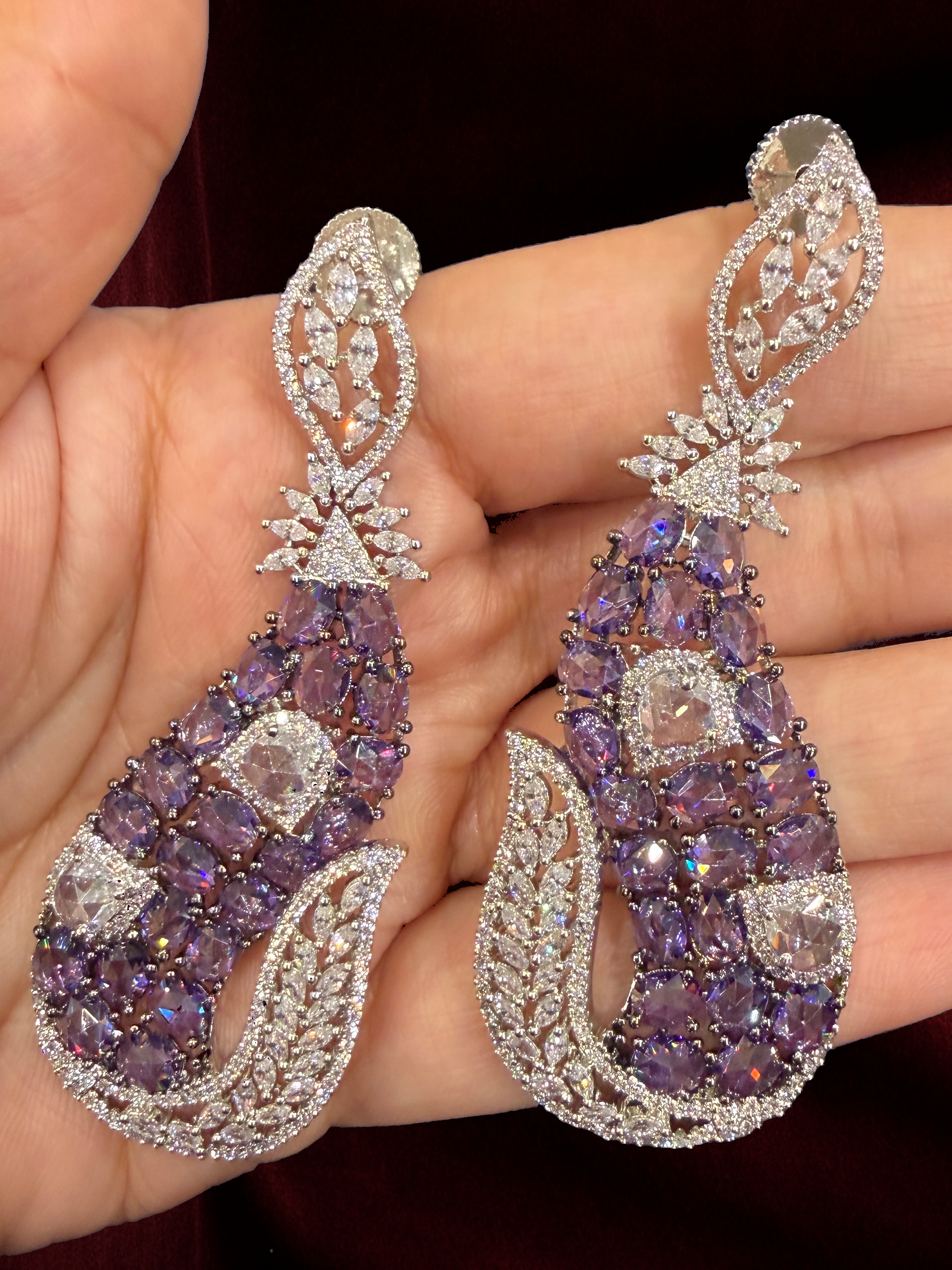 Elegant Purple Crystal Drop Earrings - Earrings - Western/ Indo Western