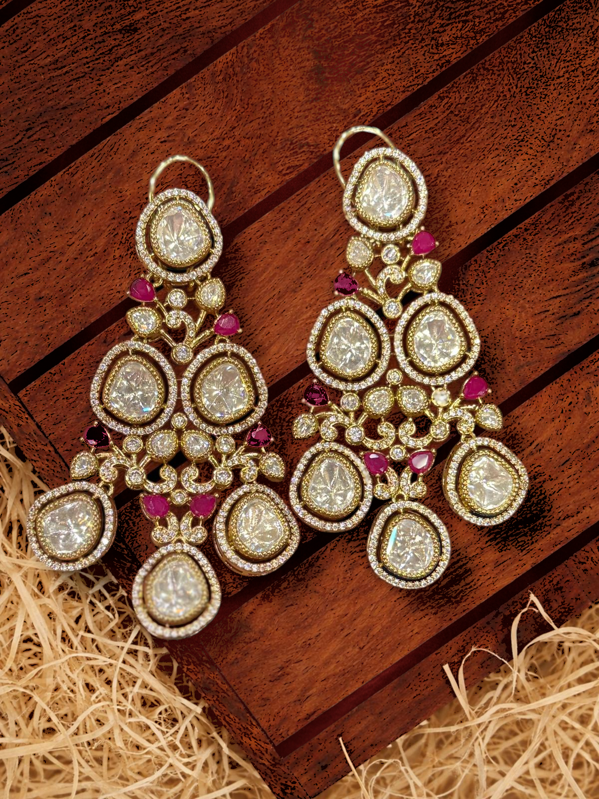 Elegant Gold Ruby Chandbali Earrings - Earrings - Western/ Indo Western