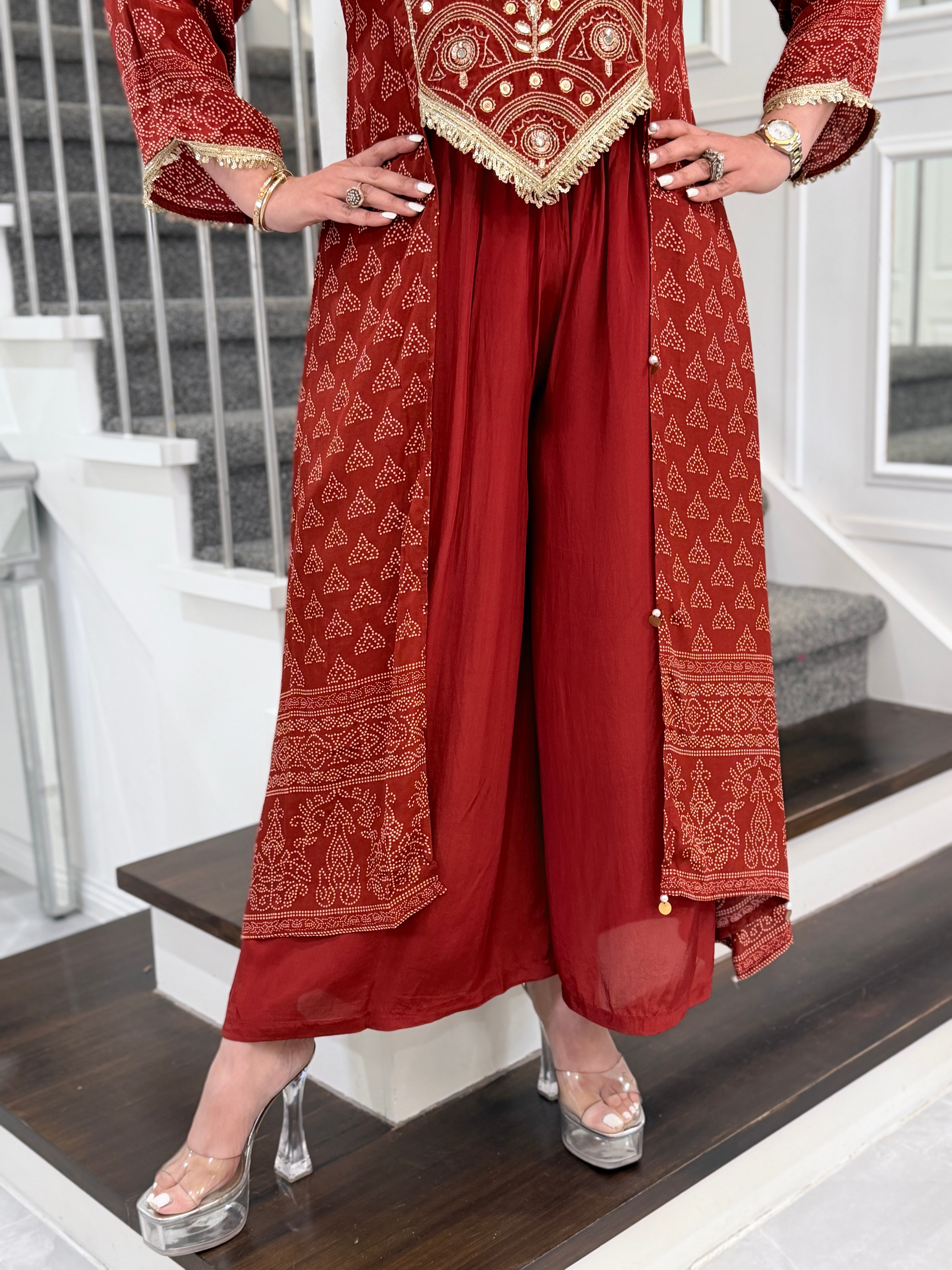 Burgundy Embroidered Traditional Coordset - Coordset (4)