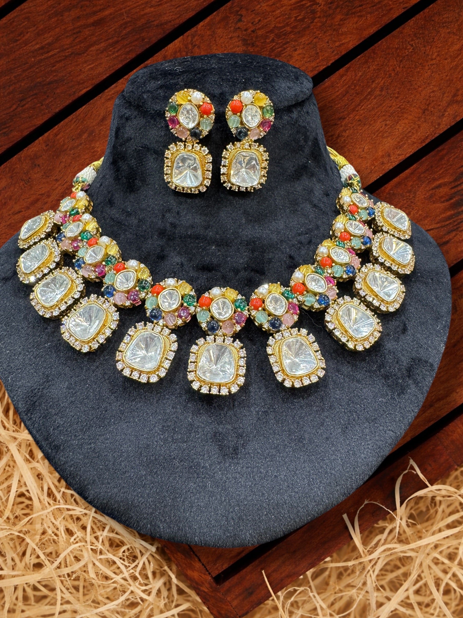 Elegant Multicolor Kundan Necklace & Earrings Set - Neckpieces & Earring Set (2)