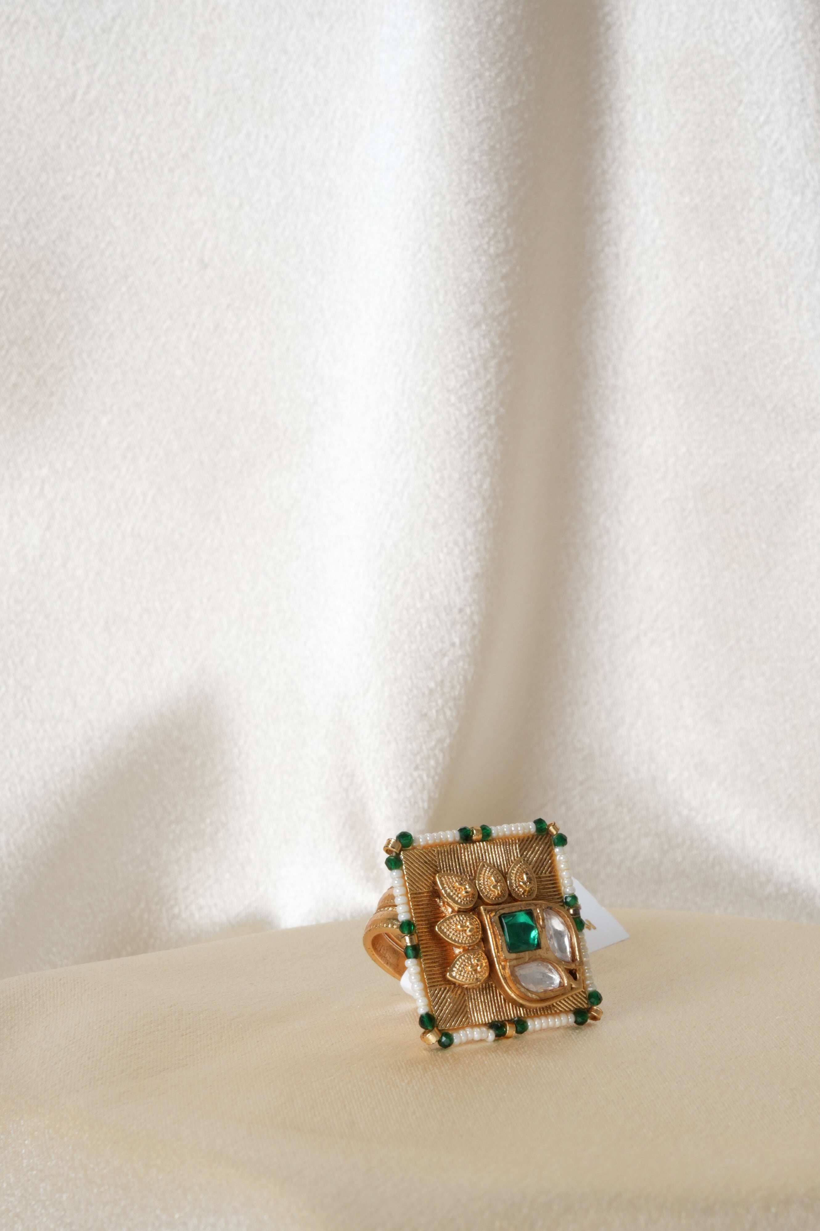 Bold Gold Green Embellished Ring - Rings