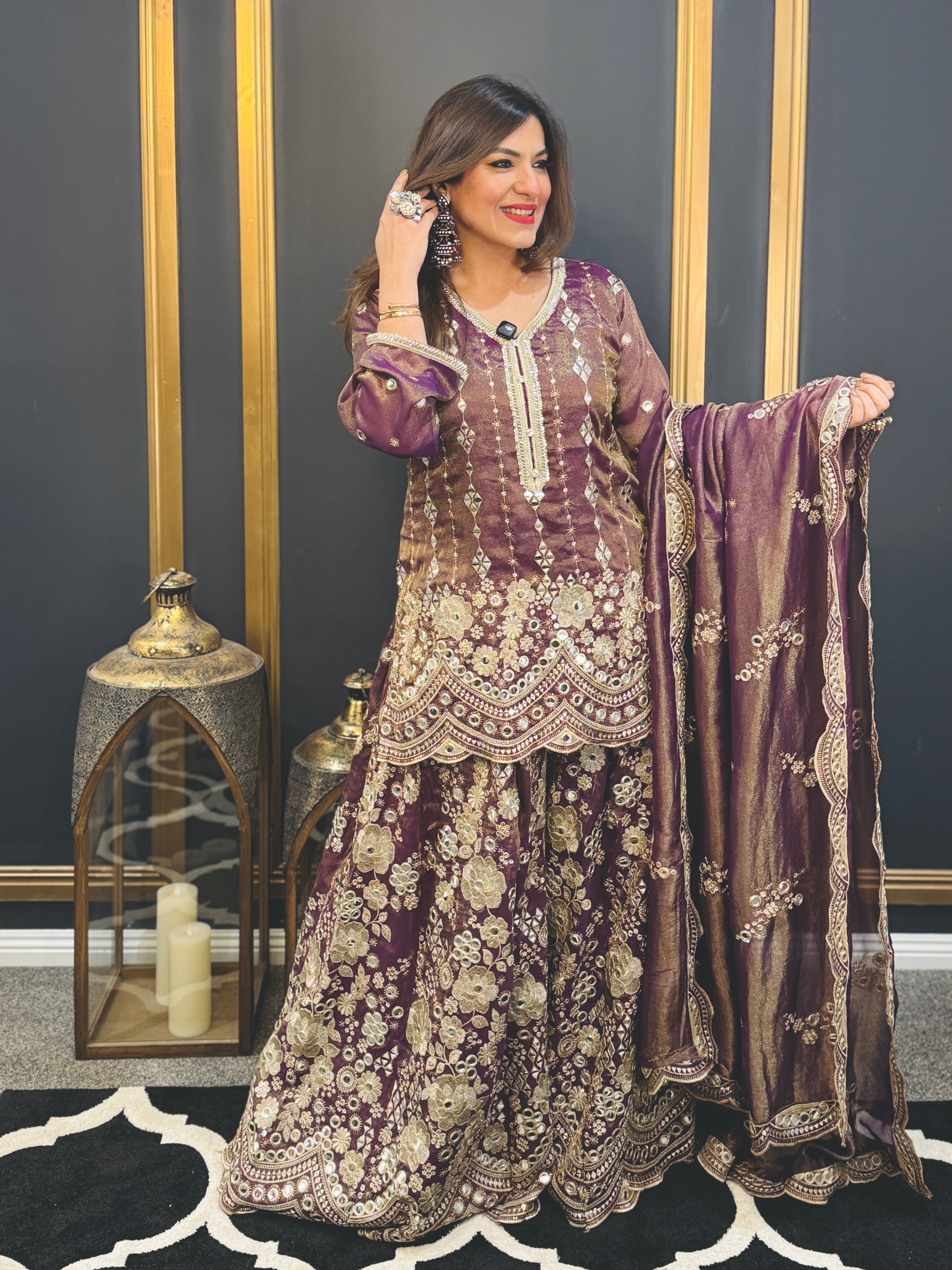 Elegant Purple/ Peach/ Brown Embroidered Salwar Kameez - Salwar Kameez (2)