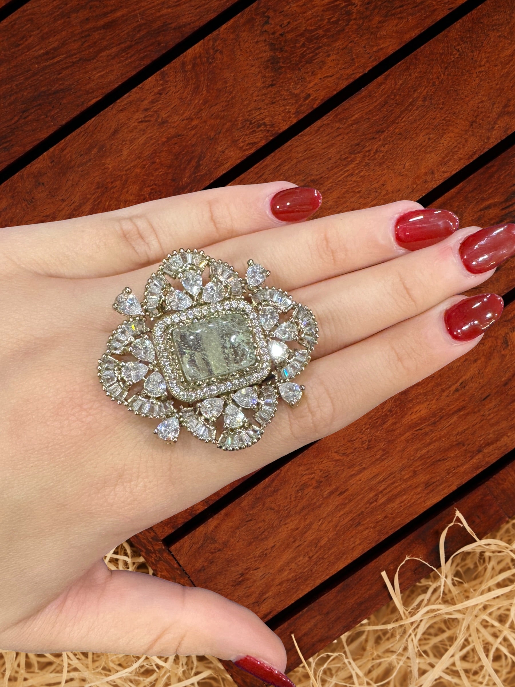 Elegant Gold Crystal Statement Ring