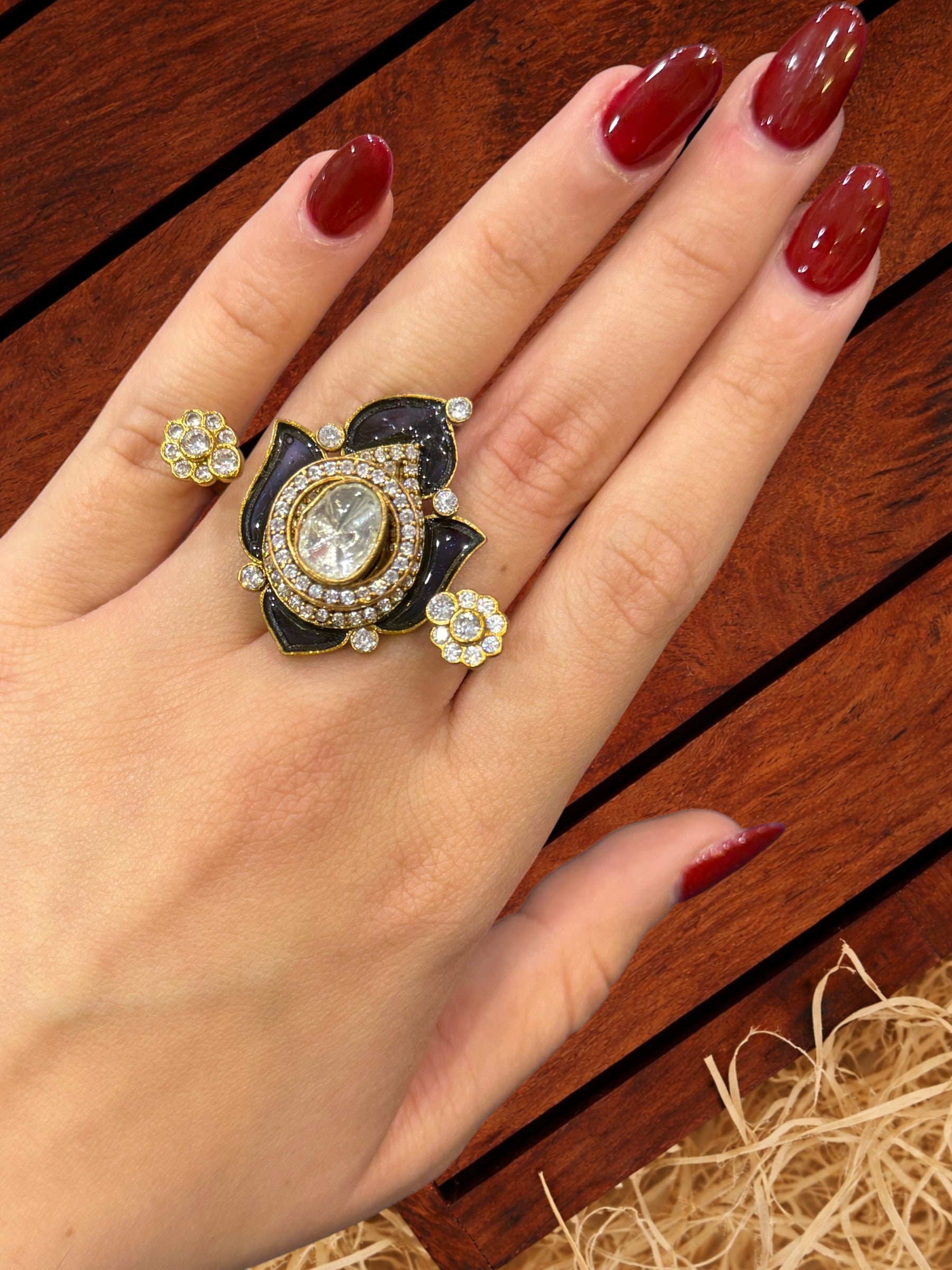 Elegant Blue and Gold Statement Ring