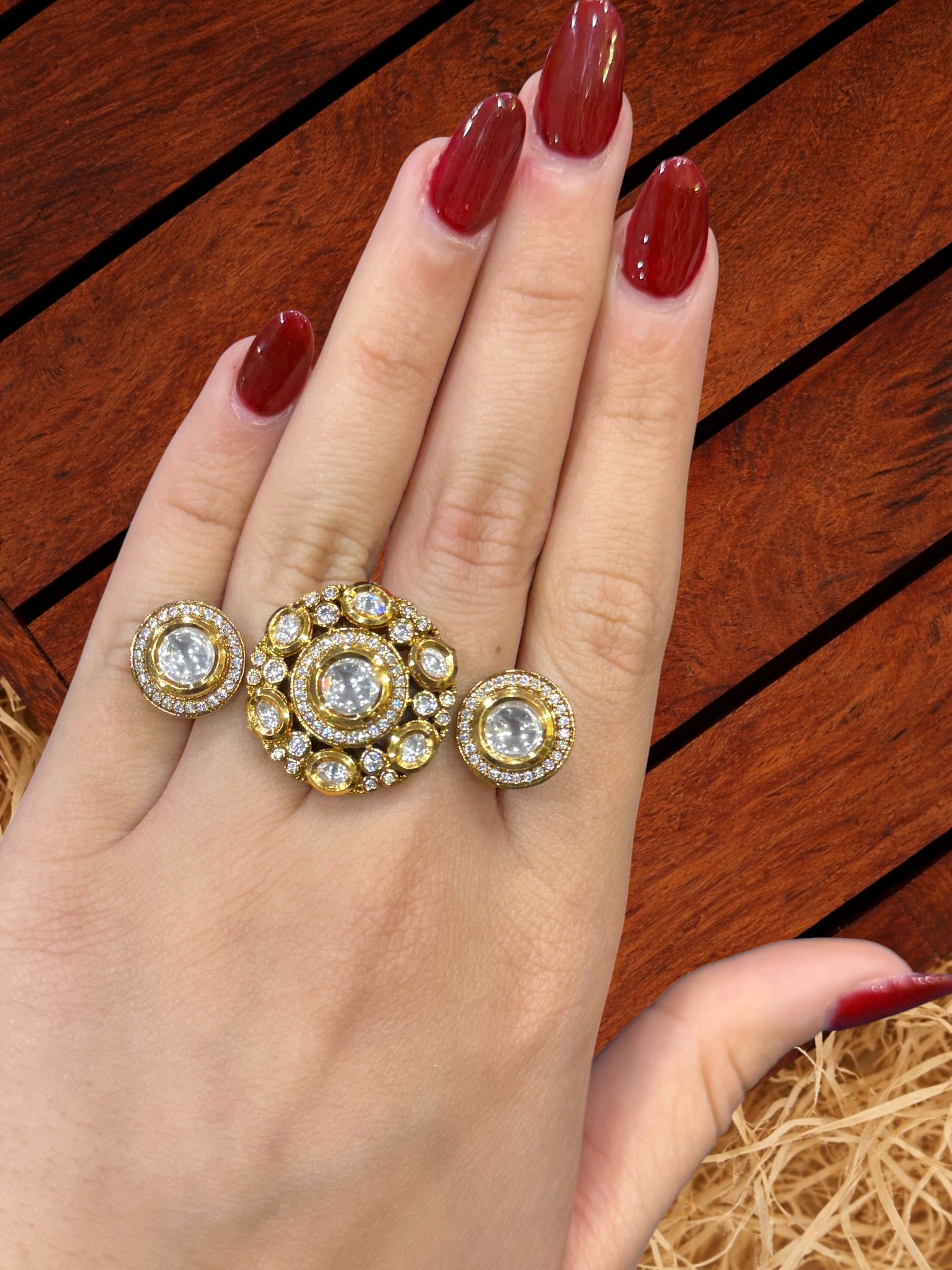 Elegant Gold Crystal Triple Ring