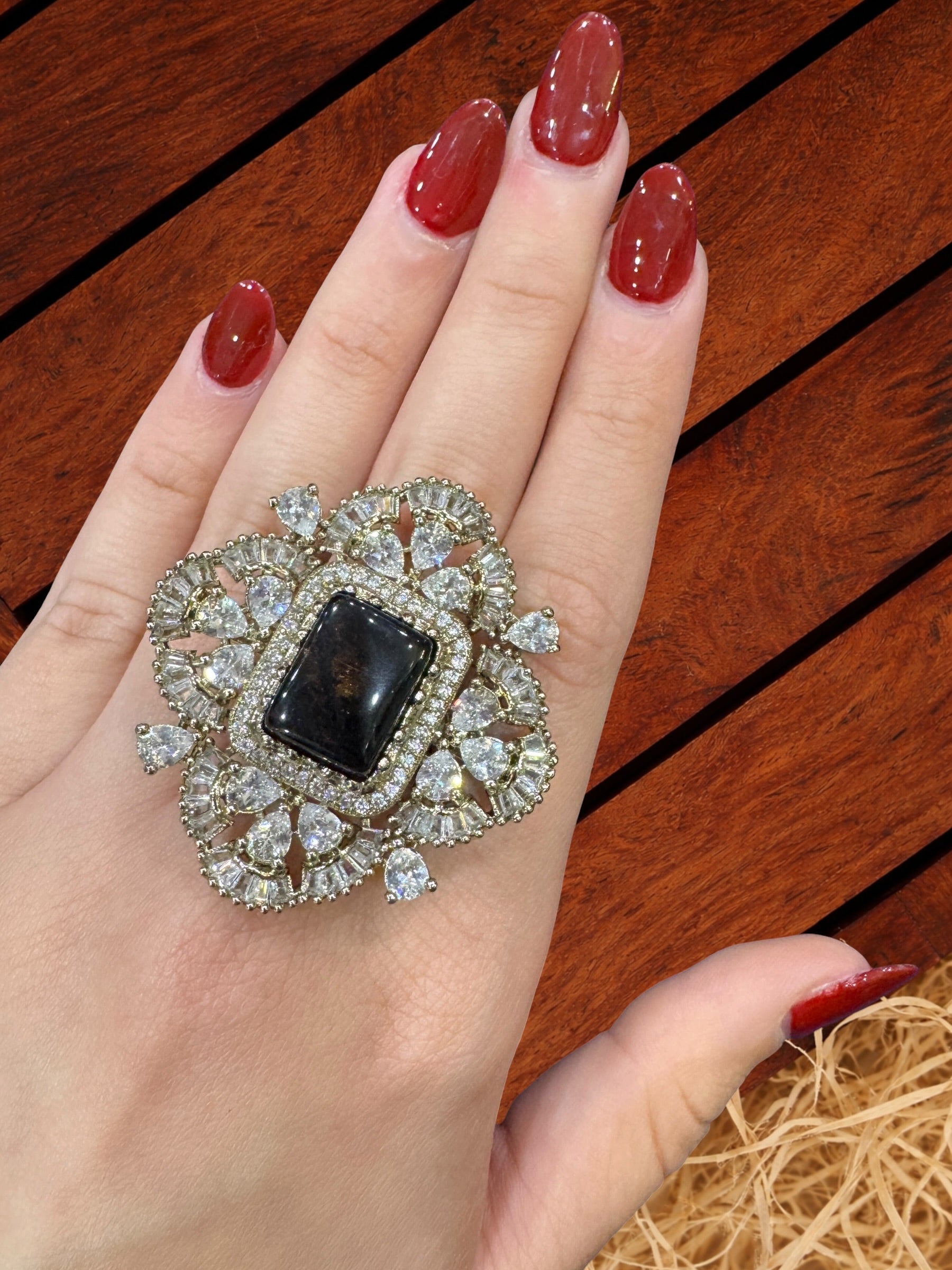 Elegant Black Stone Cocktail Ring