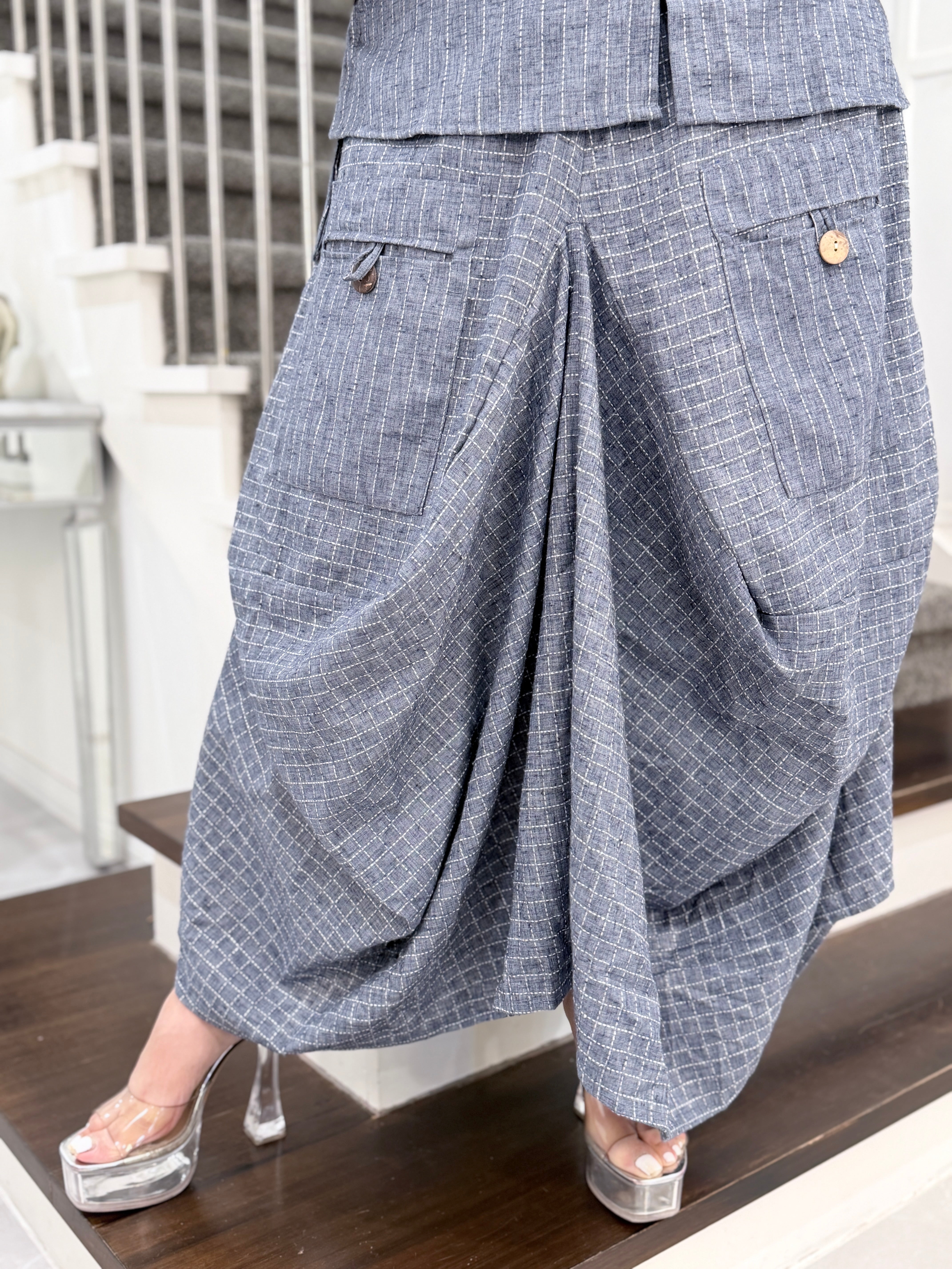 Chic Gray Checked Button-Up Coordset