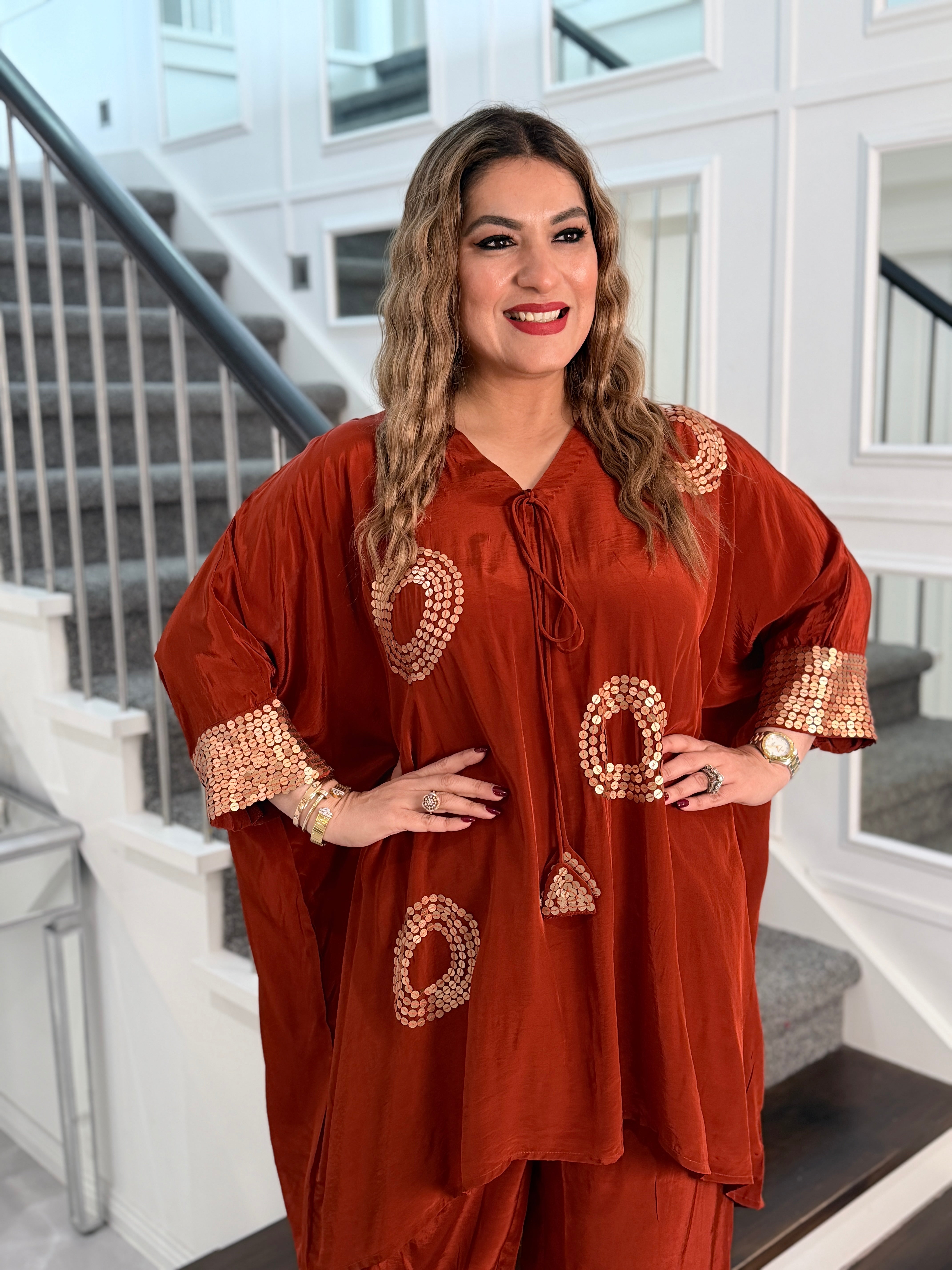 Stylish Royal Maroon Sequin Coordset