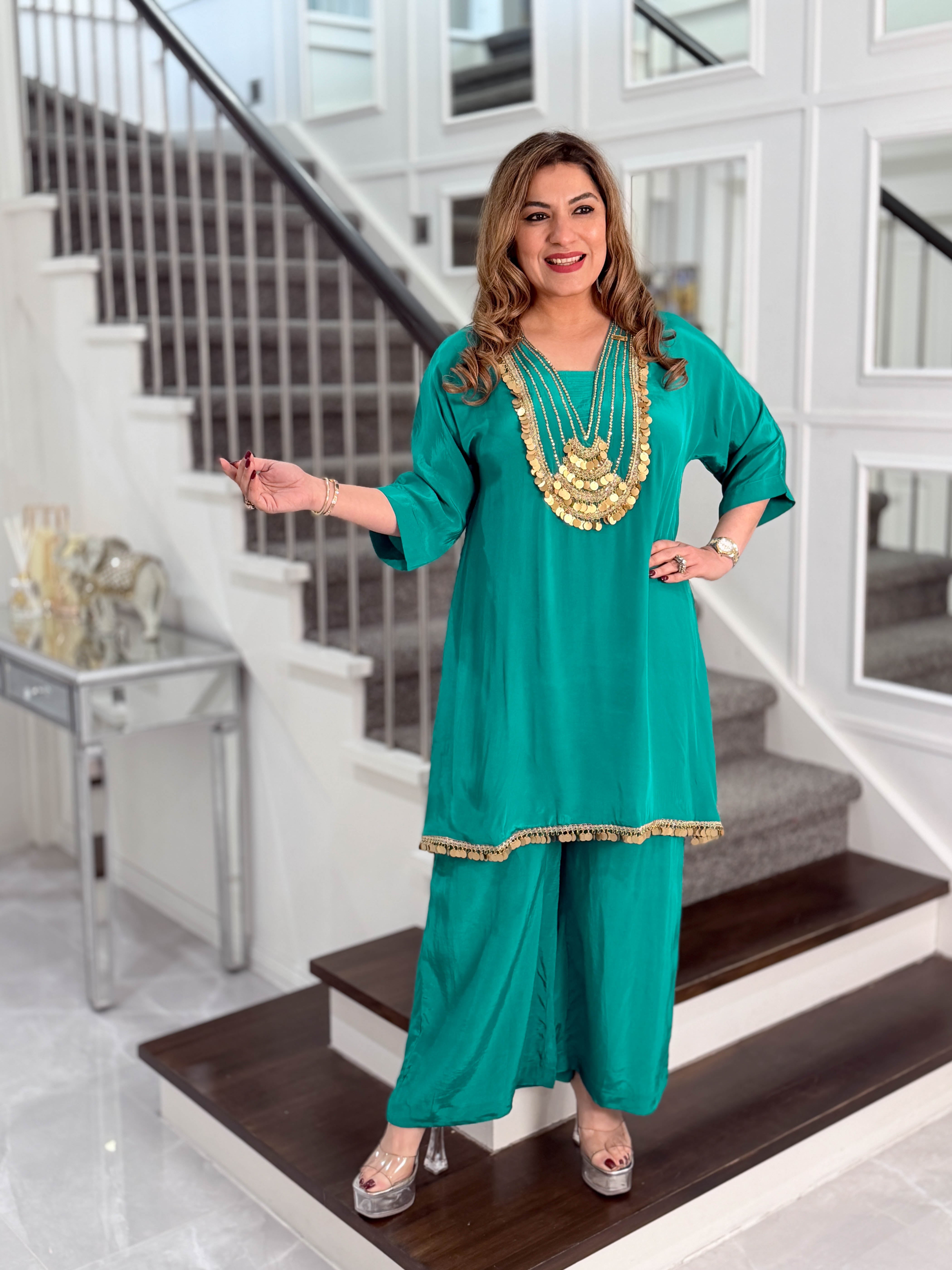 Premium Coordset - Turqoise Green with gold