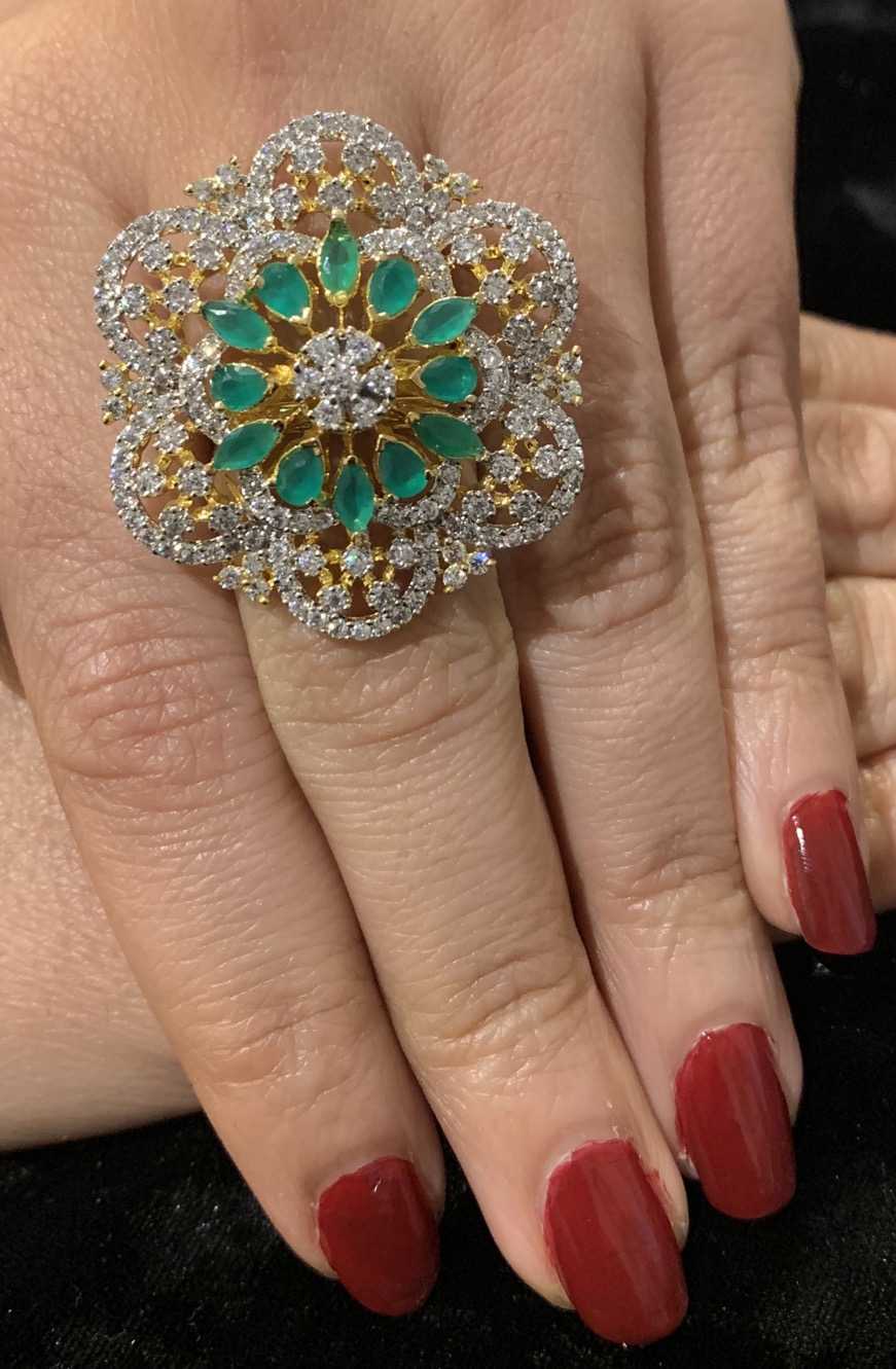 Emerald and Zicon studded flower Ring