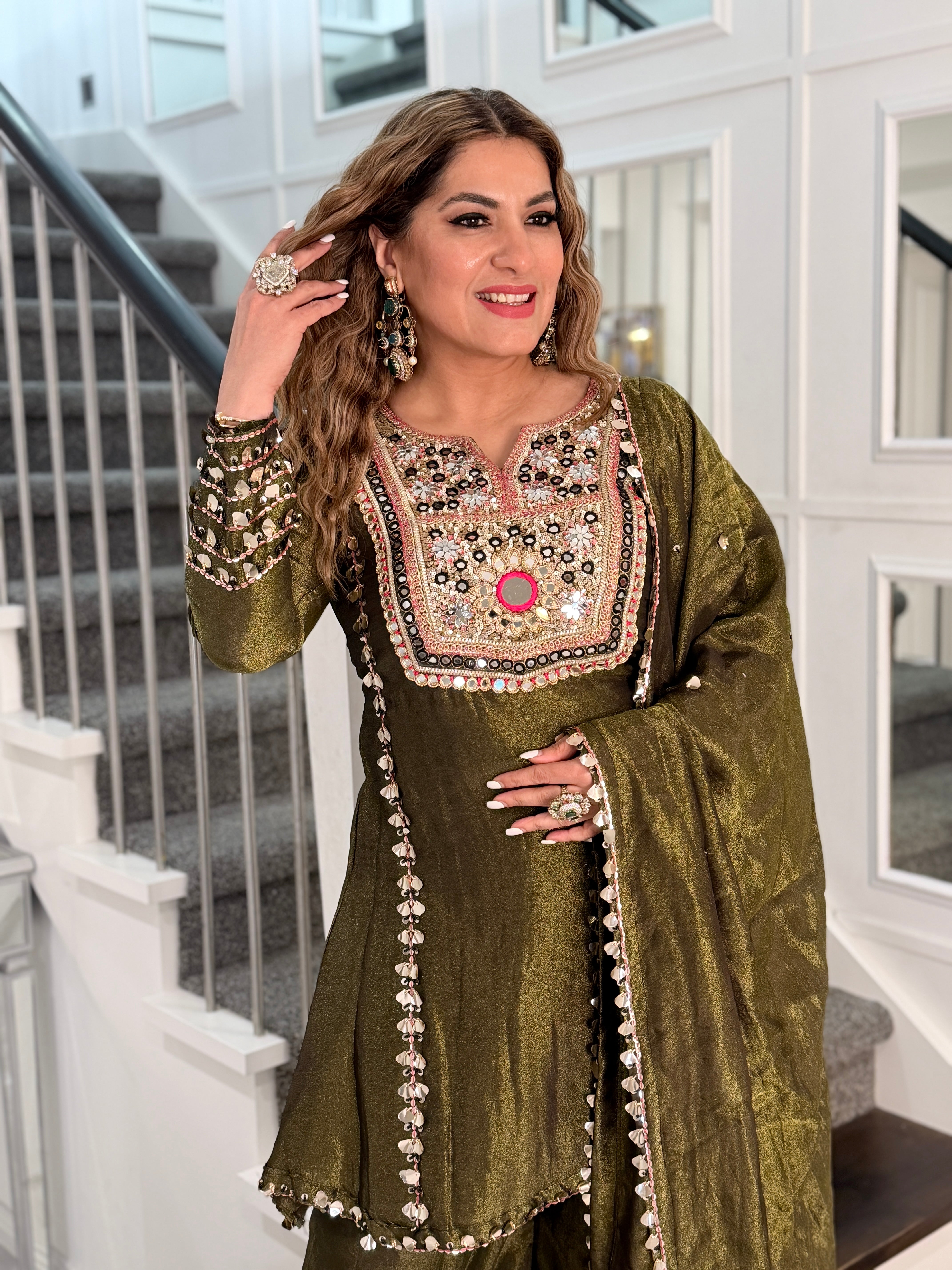 Olive Green Embroidered Salwar Kameez - Salwar Kameez (4)