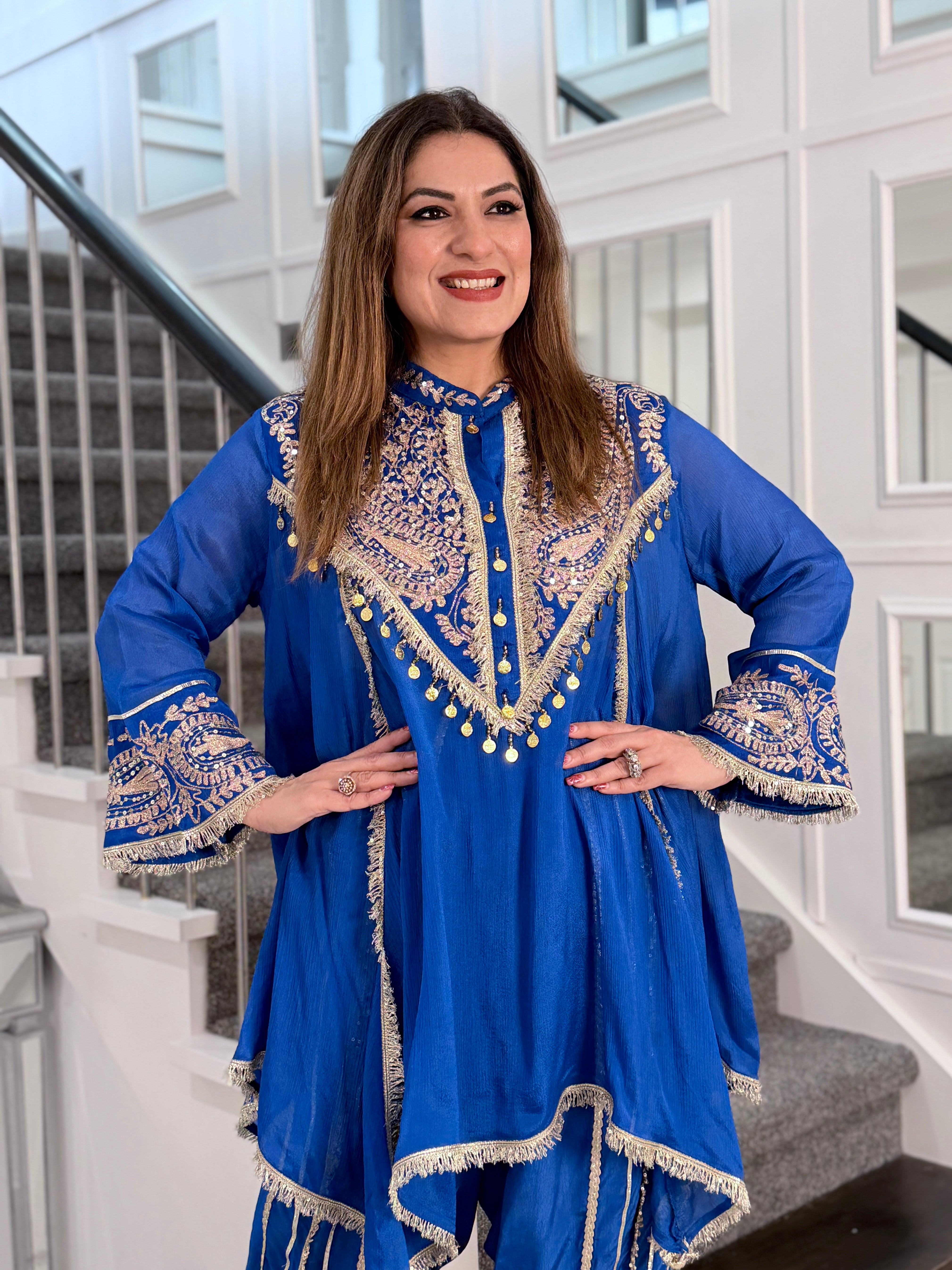 Royal Blue Embroidered Indo-Western Set - Indo-western Wear (2)