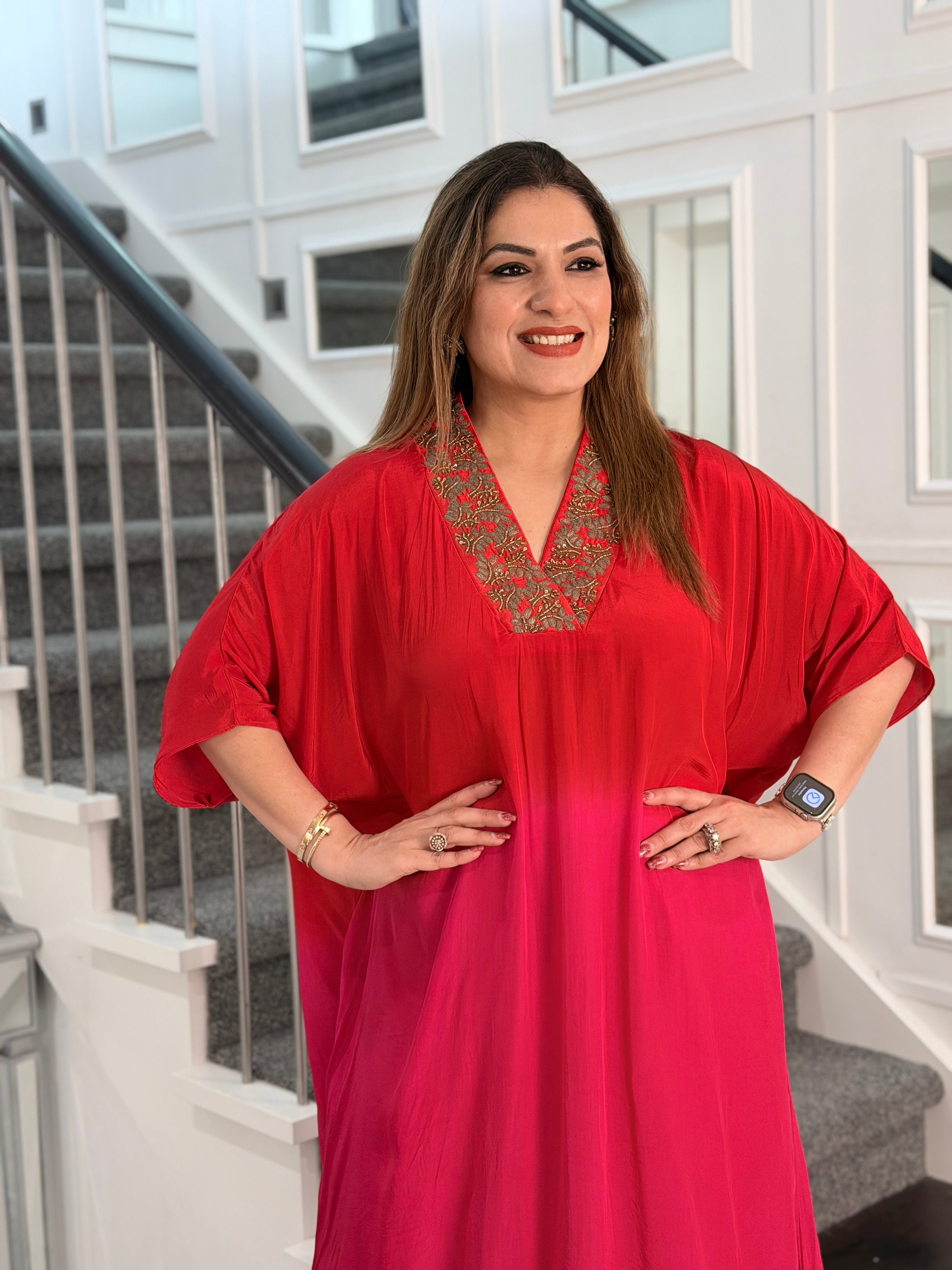 Elegant Red Ombre Indo-Western Kaftan Set - Indo-western Wear (2)