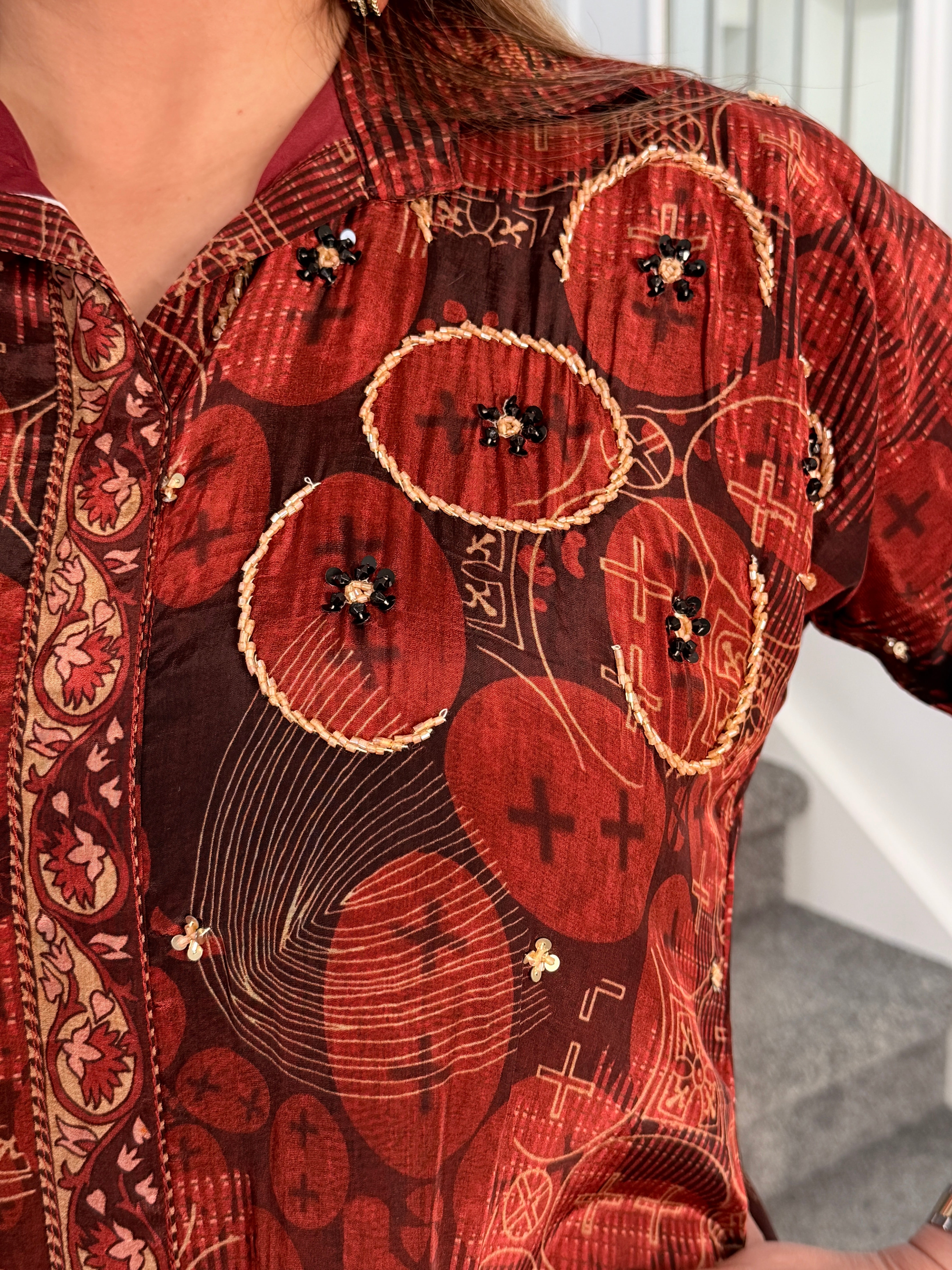 Burgundy Asymmetric Embroidered Coordset - Coordset (4)