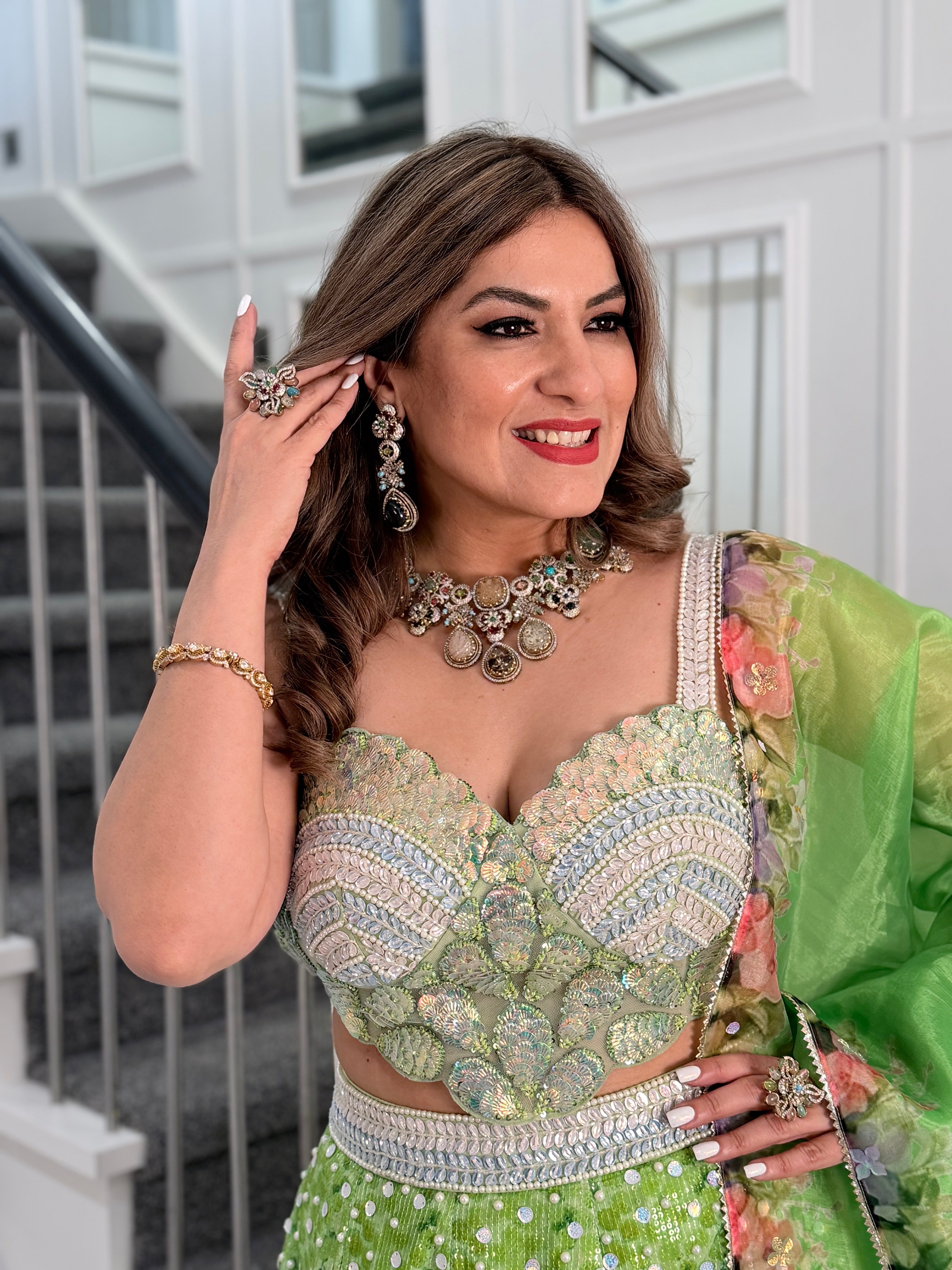 Vibrant Green Floral Lehenga Choli Set - Lehnga (5)