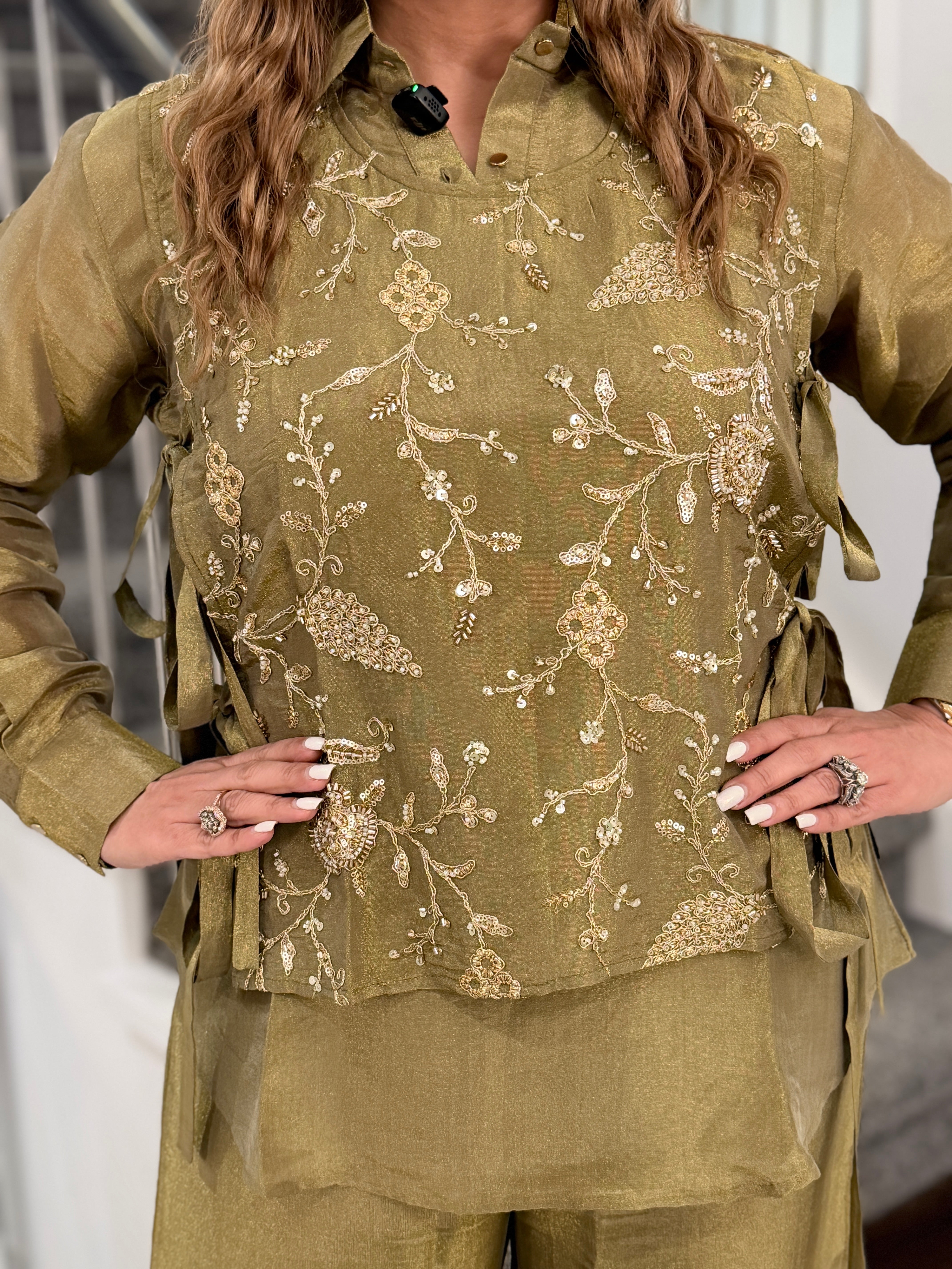 Olive Embroidered Indo-western Set - Indo-western Wear (3)