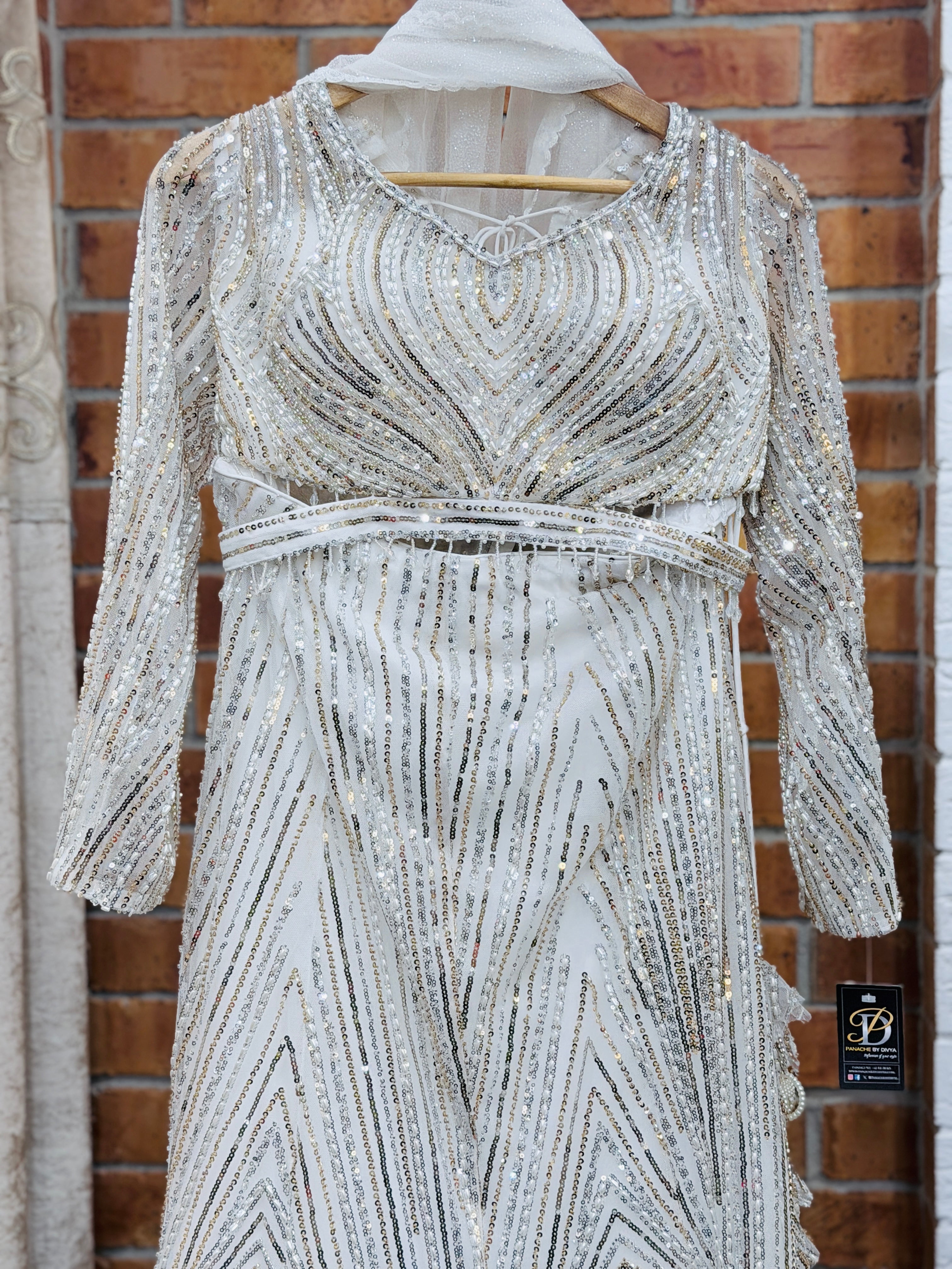 Elegant Silver Sequin Evening Gown - Lehnga (2)