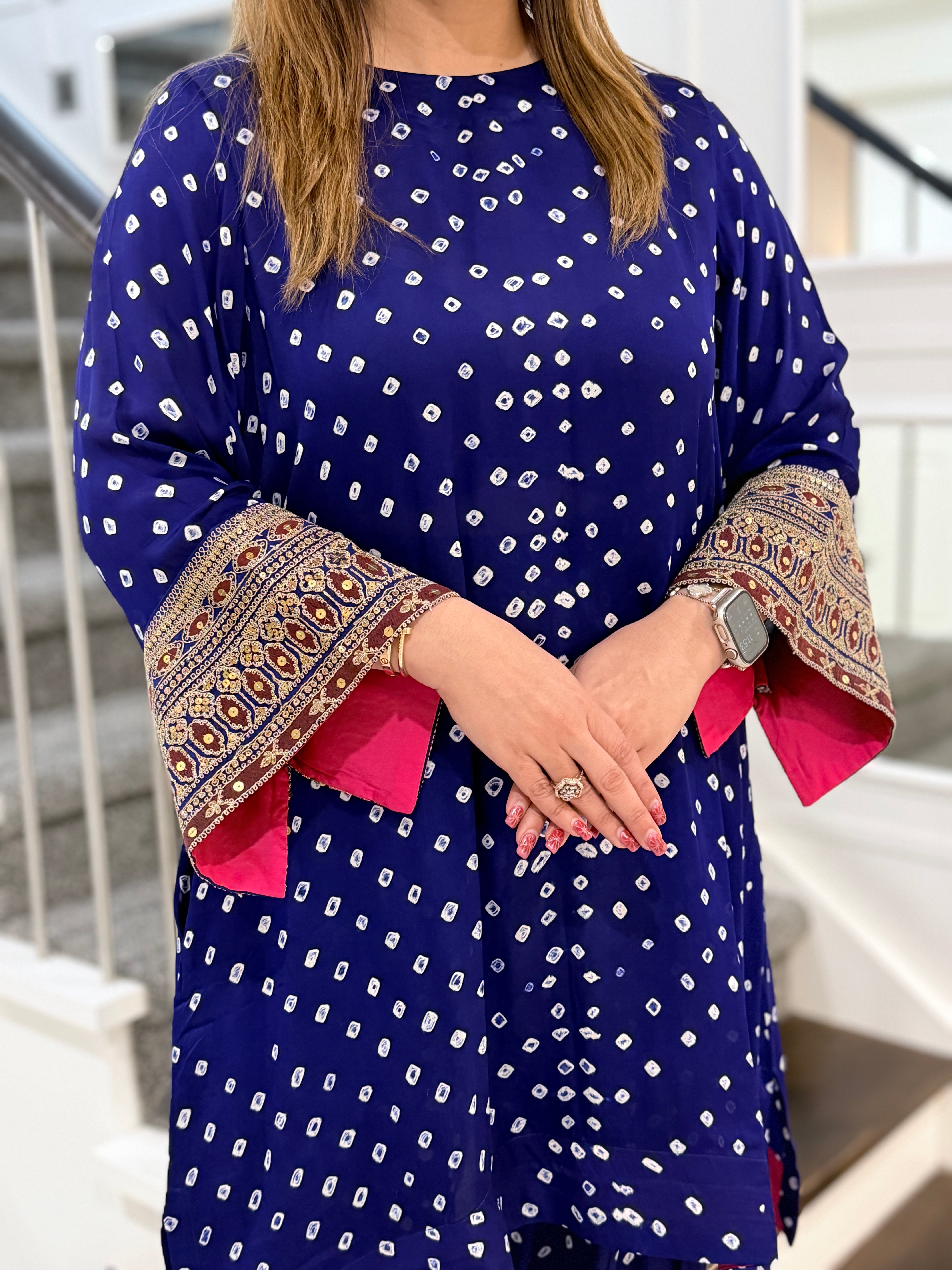 Navy Ethnic Kurta with Printed Pants - Indo-western Wear (2)