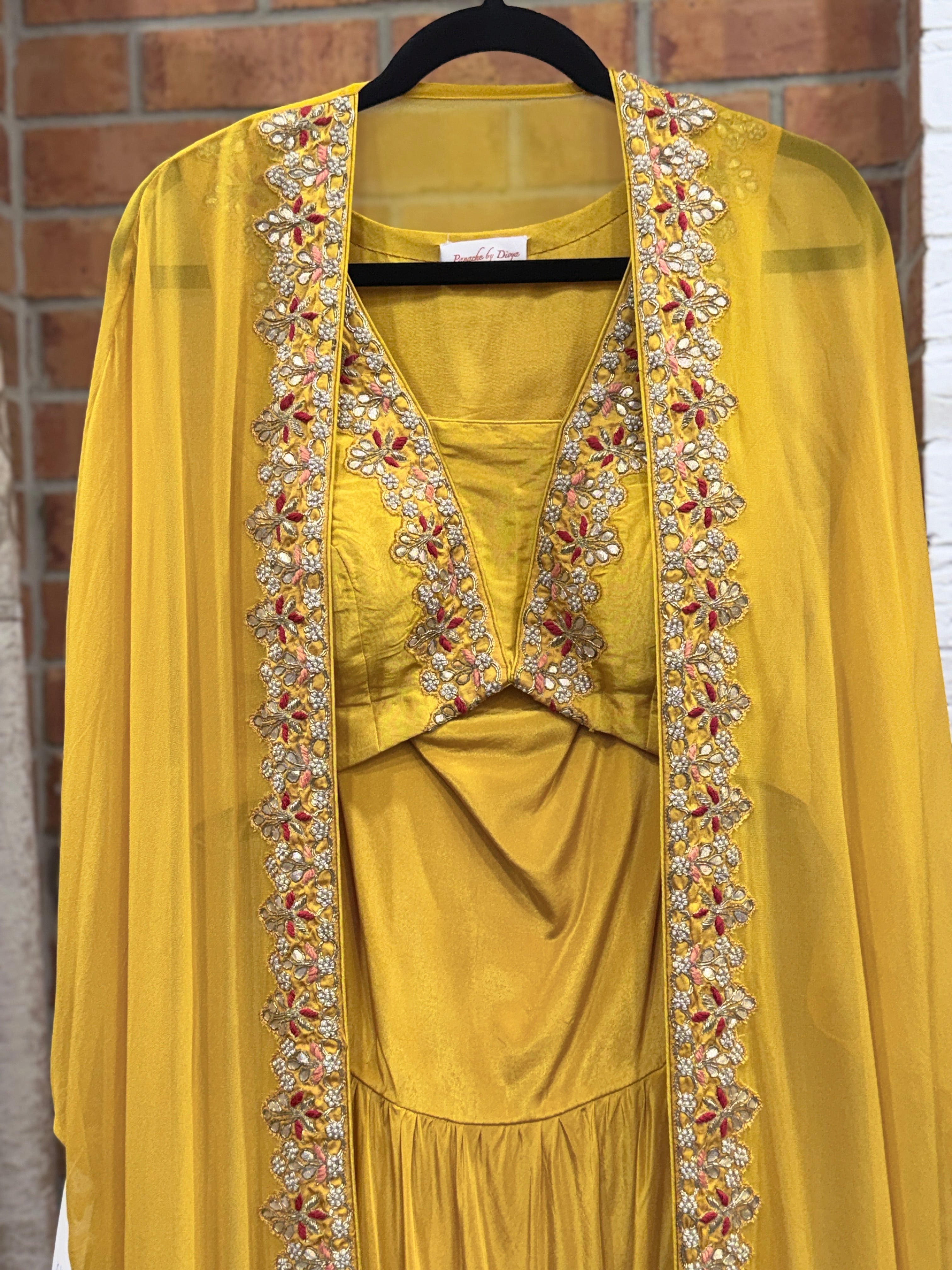 Yellow Embroidered Cape Dress - Indo-western Wear (2)