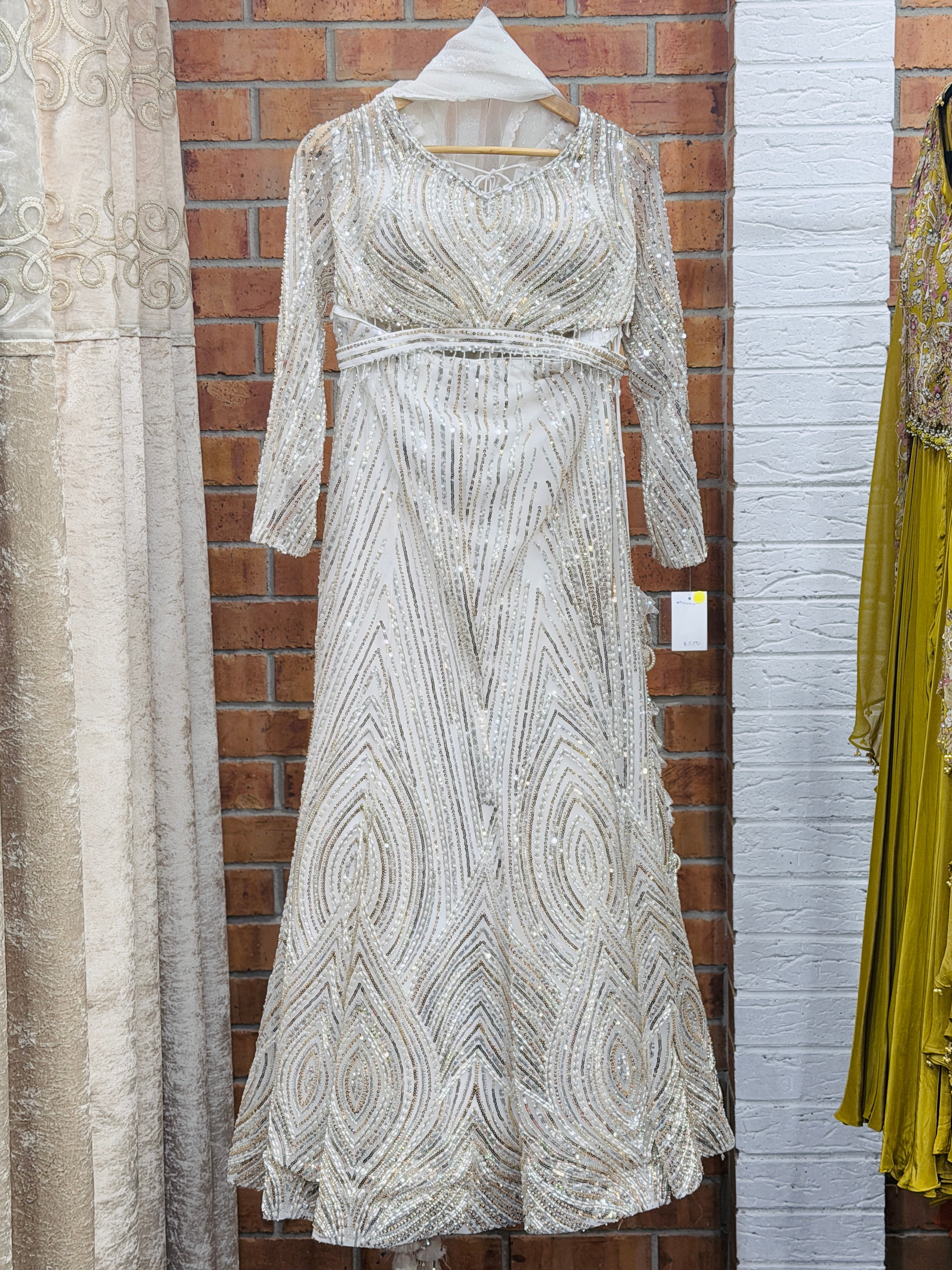 Elegant Silver Sequin Evening Gown - Lehnga