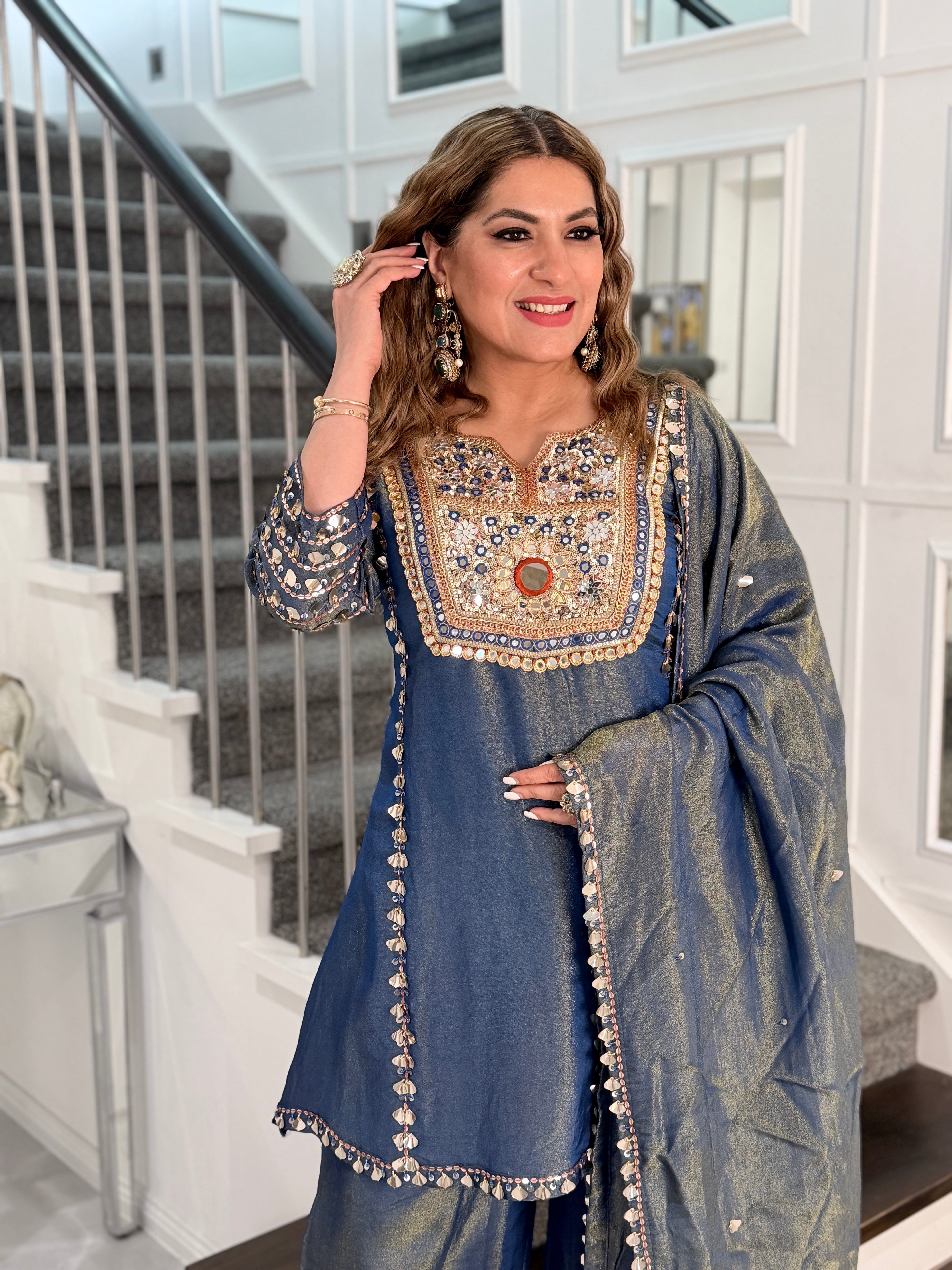 Navy Blue Embellished Salwar Kameez Set - Salwar Kameez (3)