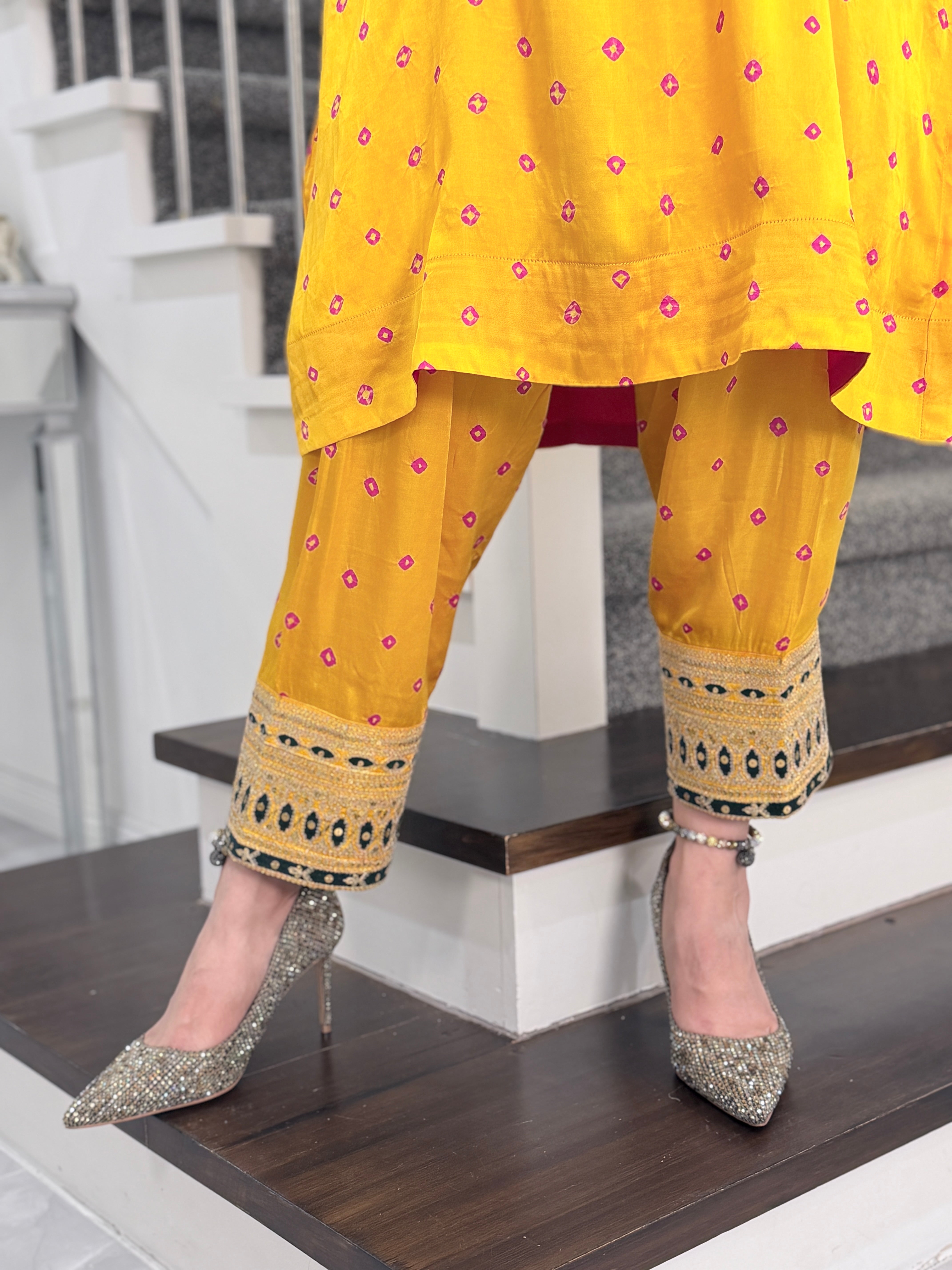 Vibrant Yellow Embroidered Kurta Set - Indo-western Wear (4)