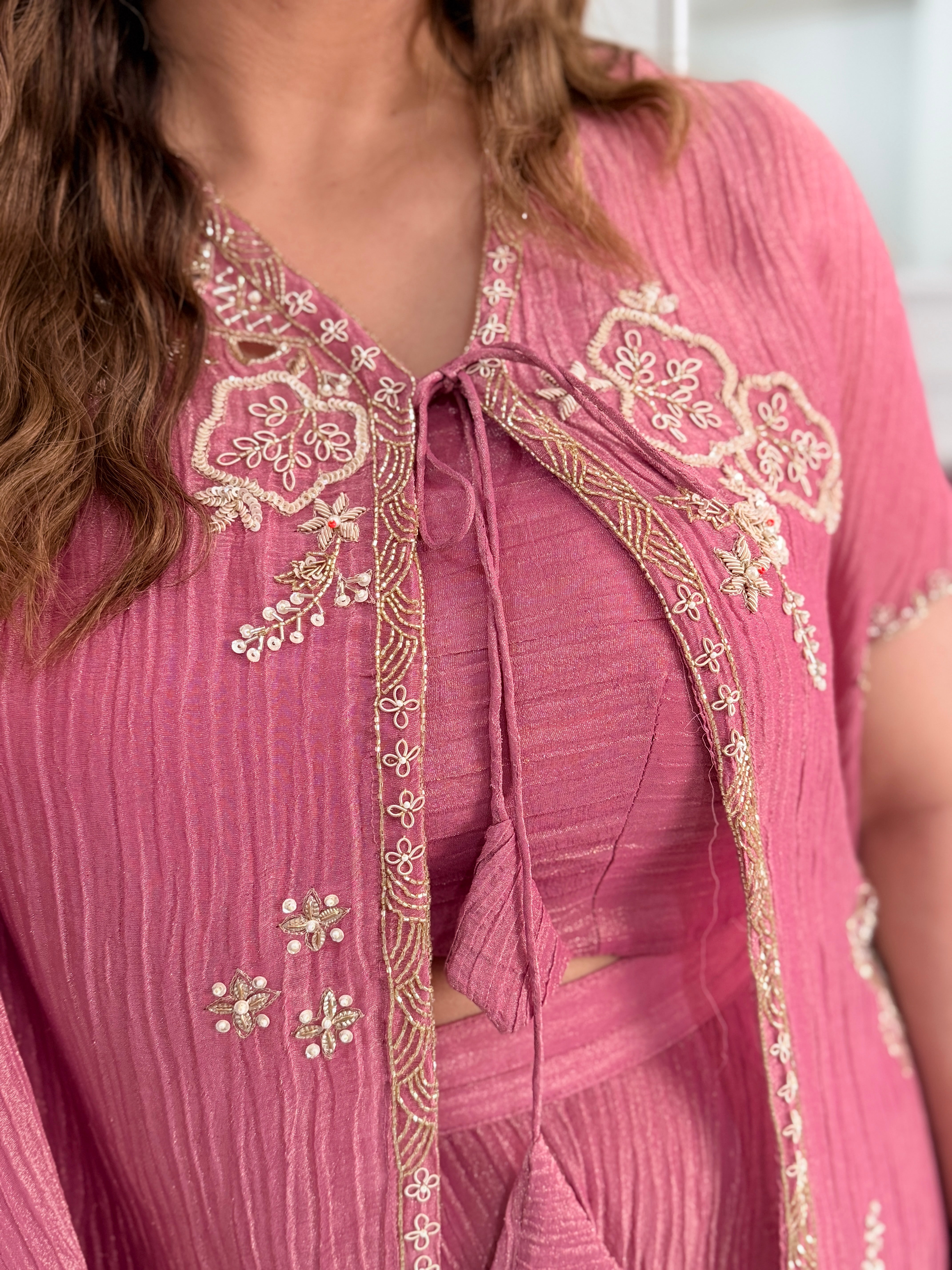 Rose Pink Embroidered Cape Set - Indo-western Wear (3)