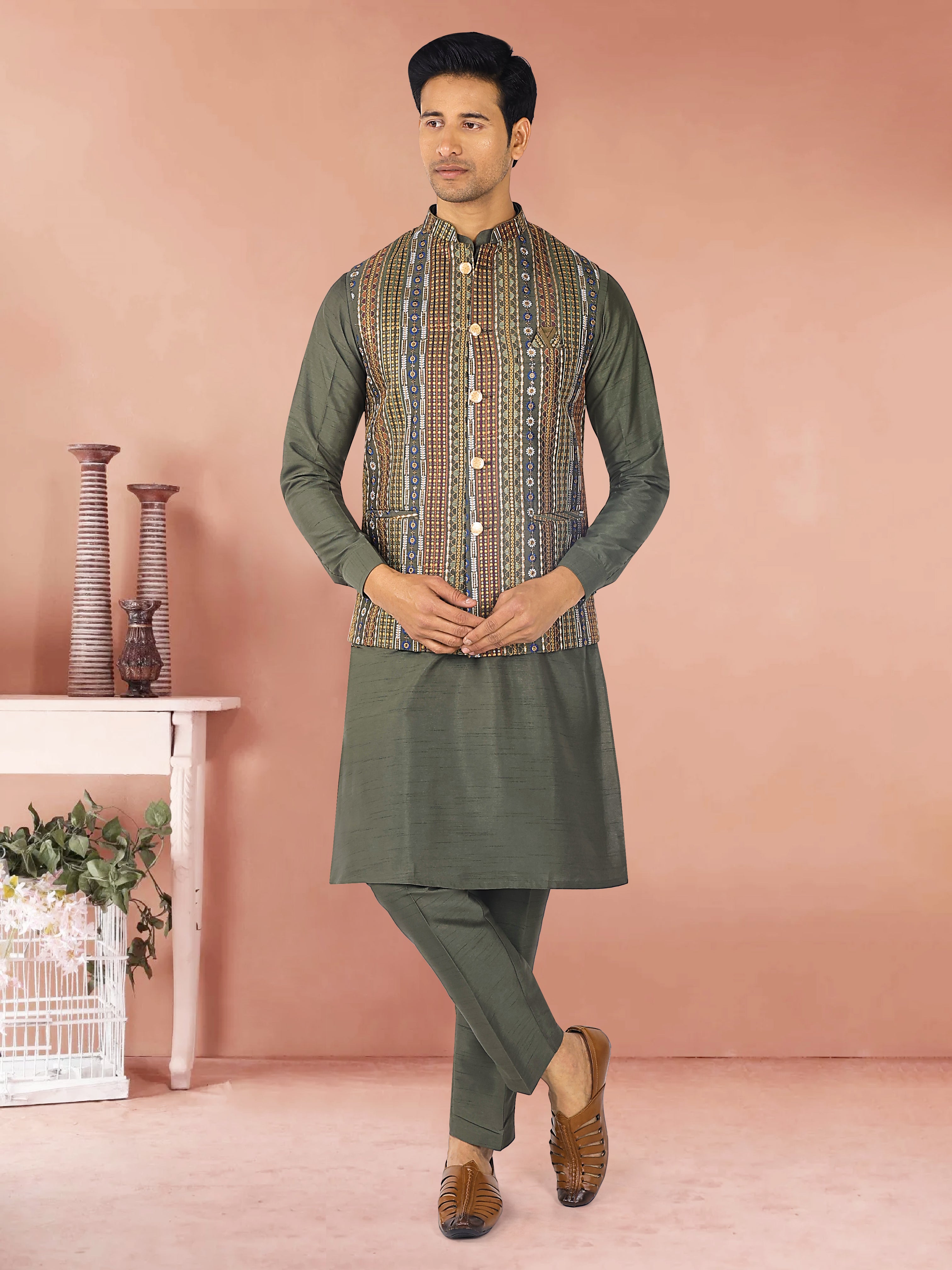 Mens Kurta Payjama and Jacket Set