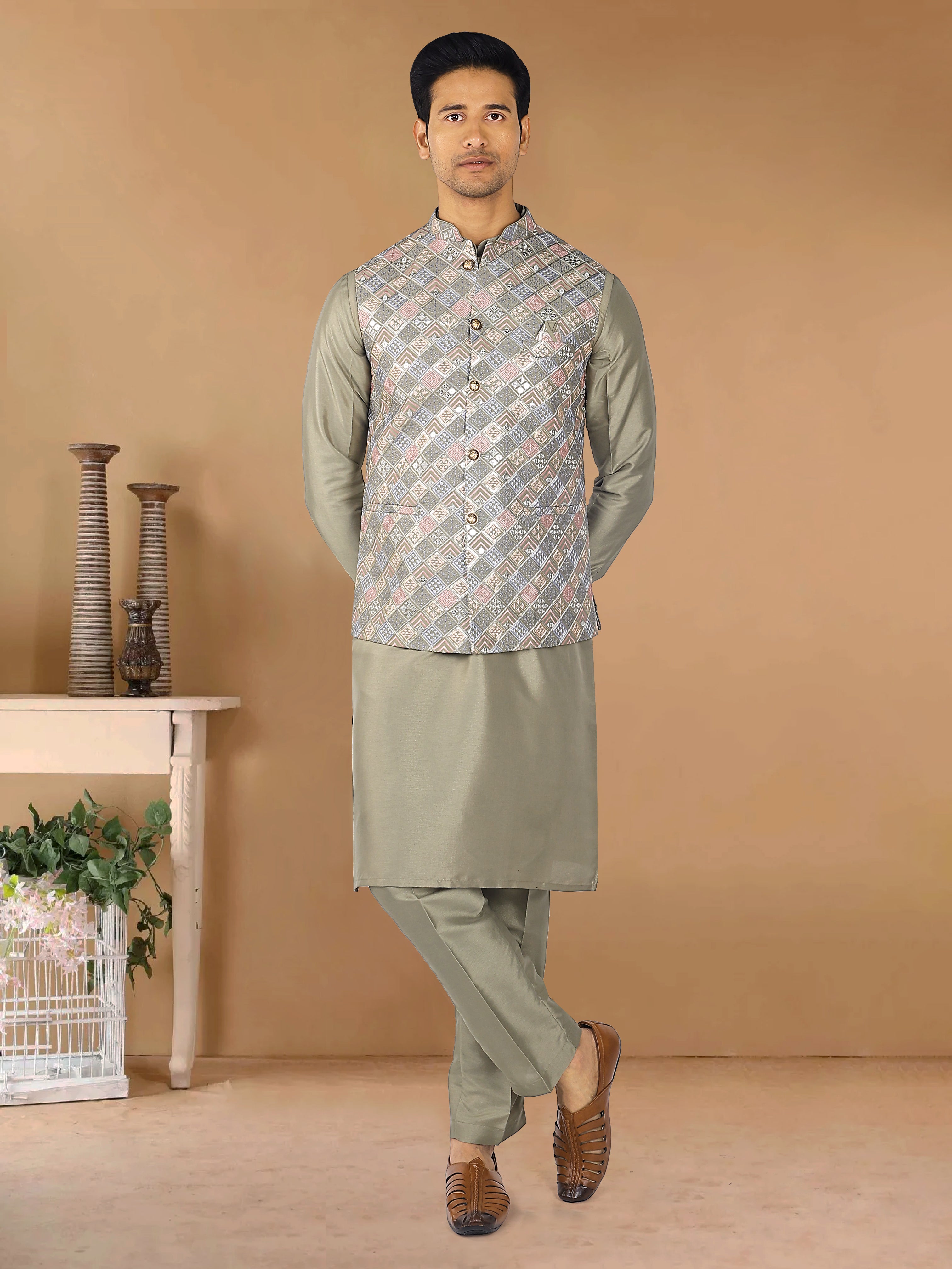 Mens Kurta Payjama and Jacket Set
