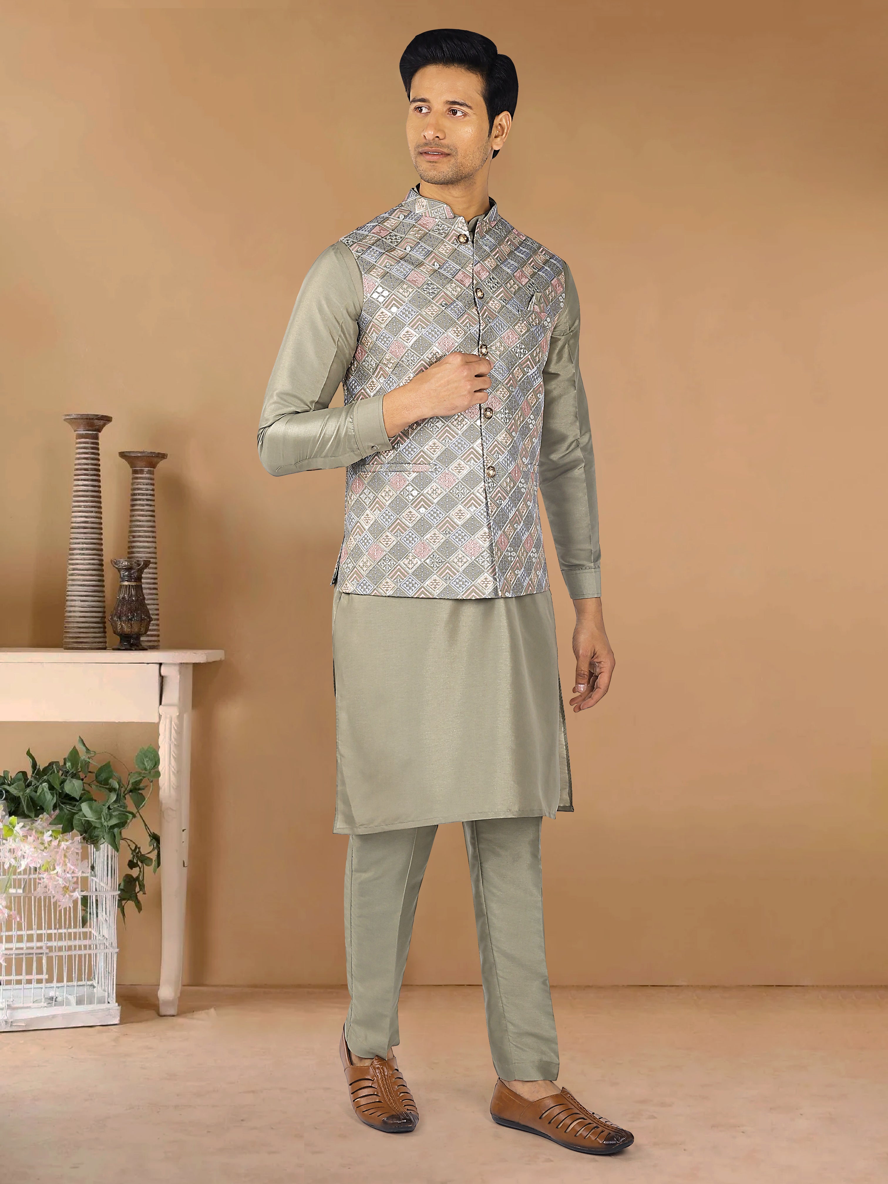 Mens Kurta Payjama and Jacket Set