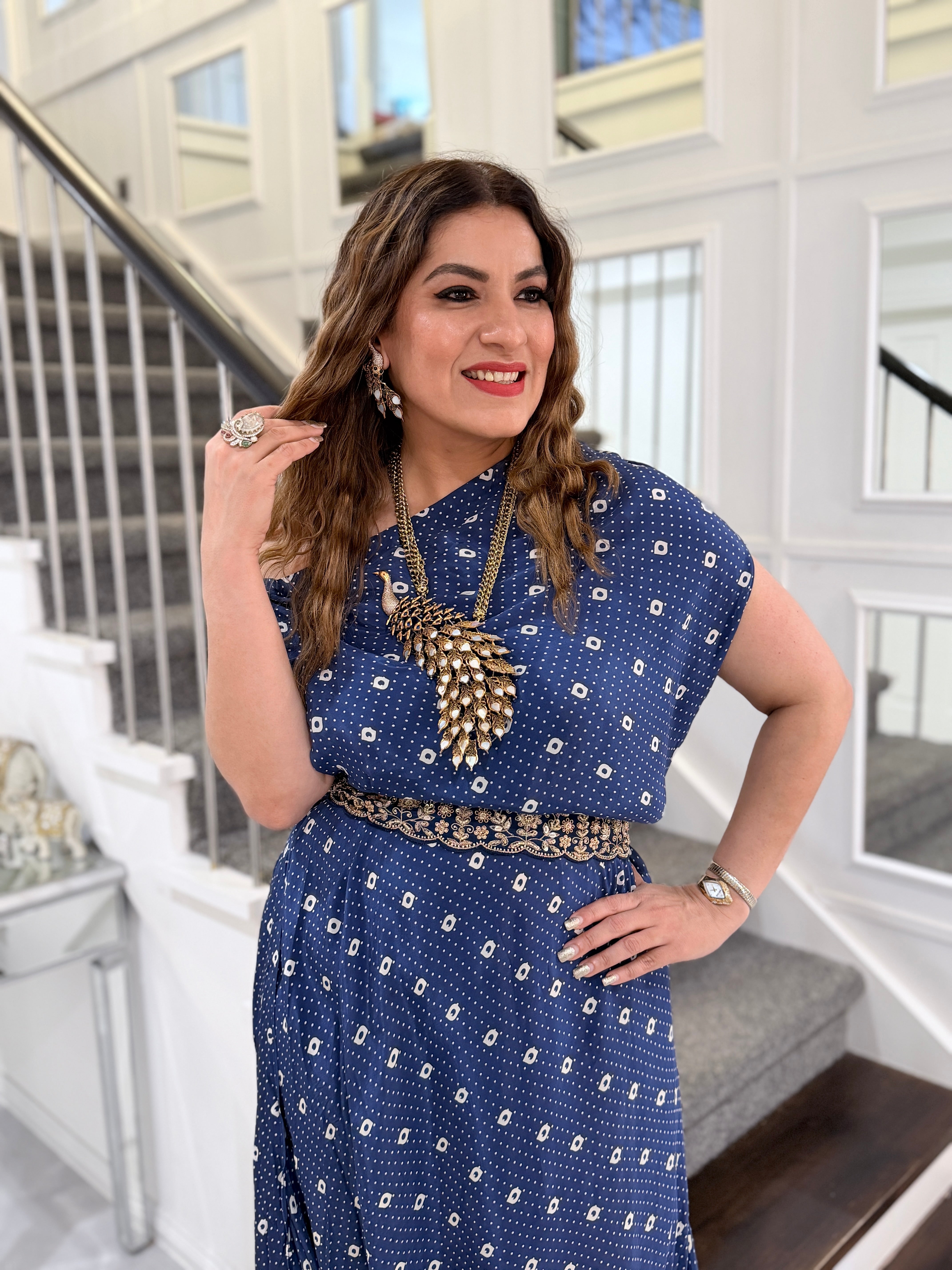 Elegant Navy Indo-western Dress with Belt - Indo-western Wear (2)