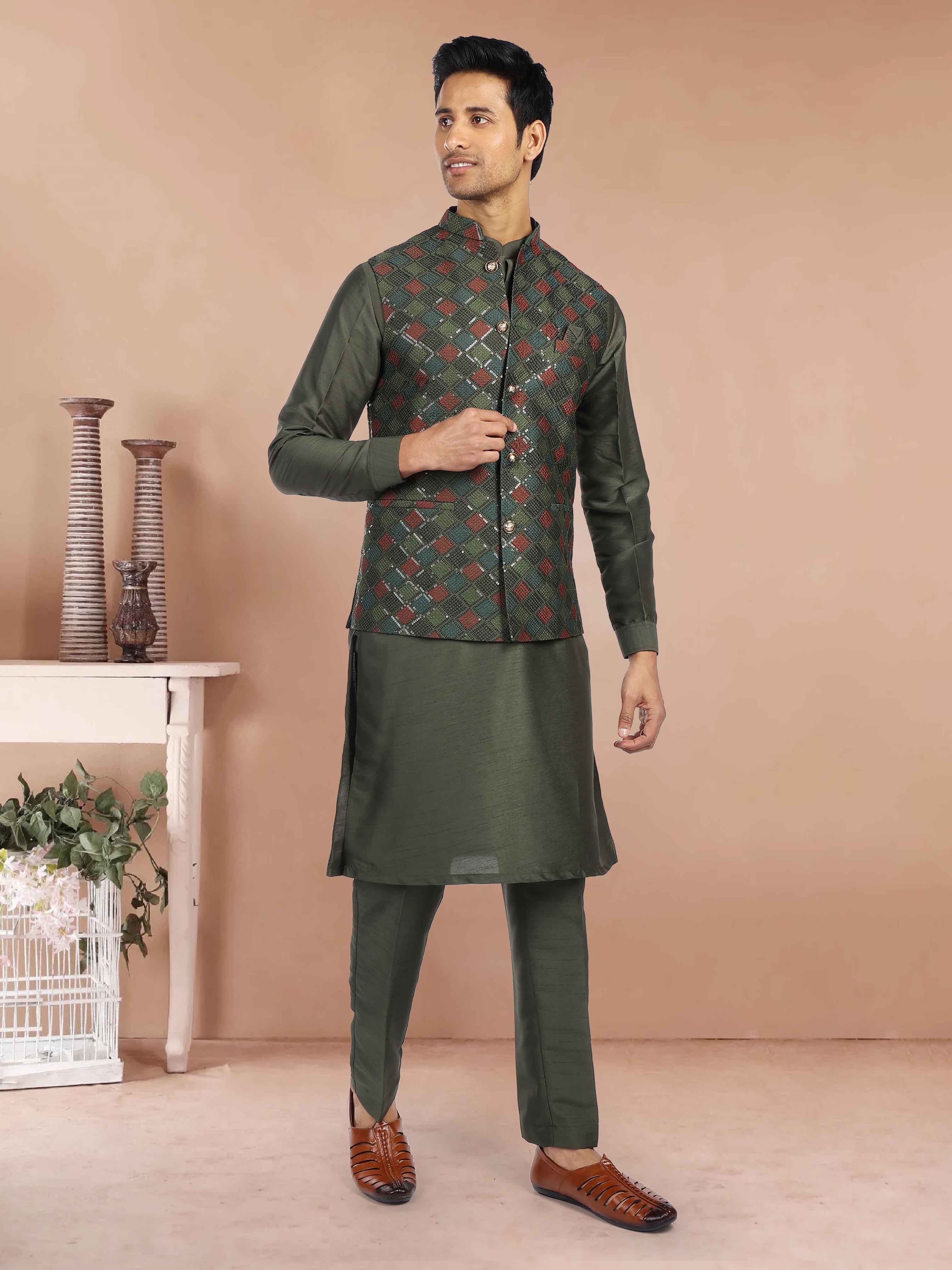 Mens Kurta Payjama and Jacket Set