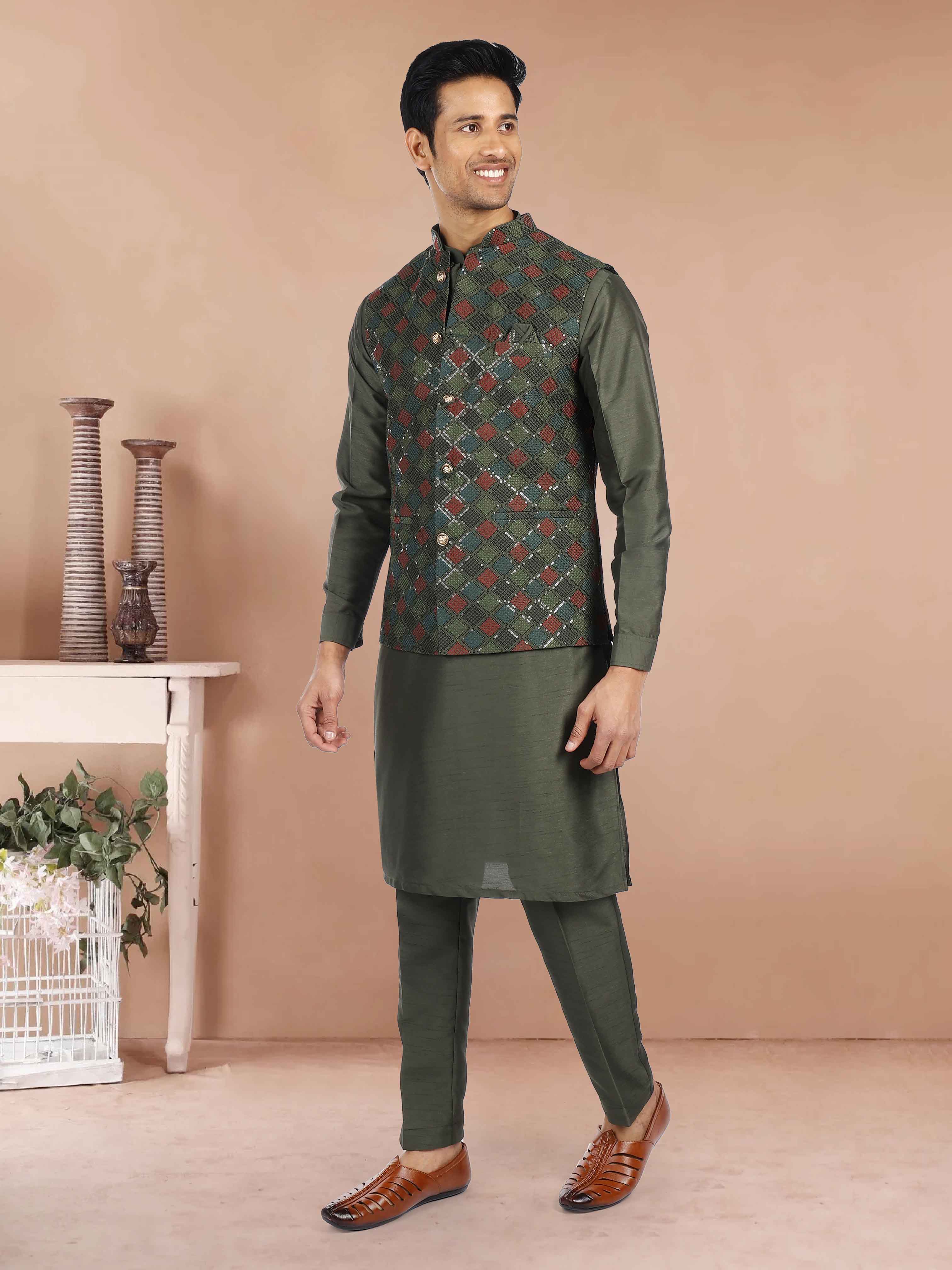 Mens Kurta Payjama and Jacket Set